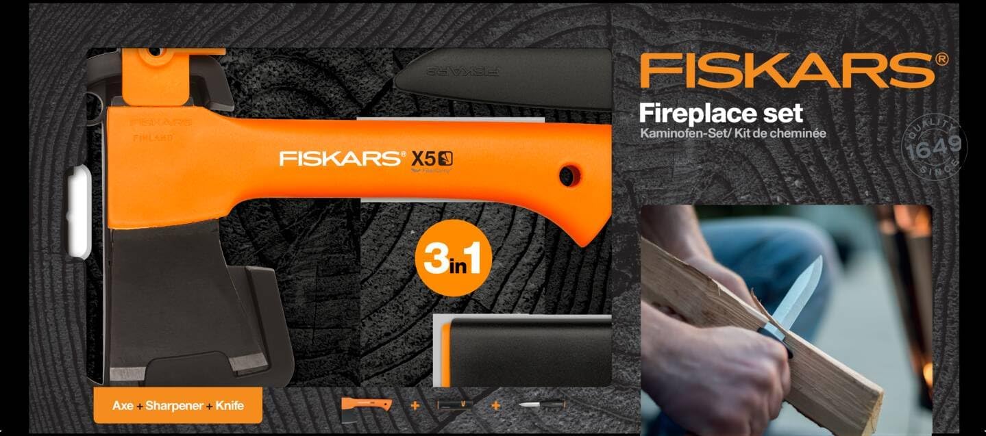 Thumbnail 4 de Fiskars Kaminofen-Set Freizeitbeil X5-XXS, 23 cm inkl. Xsharp Schärfer, Universalmesser K40 und Köcher