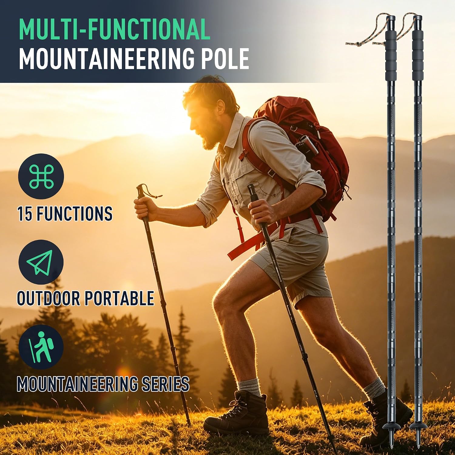 Detalle de R² Koda RKTHS-01A Tactical Hiking Stick, Aluminum, Adjustable to 55 Inches