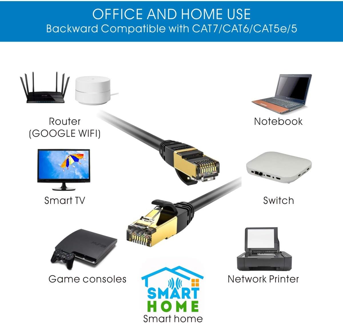 Thumbnail 3 de VEEtOP Cat8 LAN-Kabel 0,5 m (40 Gbps) mit vergoldetem RJ45, schwarz