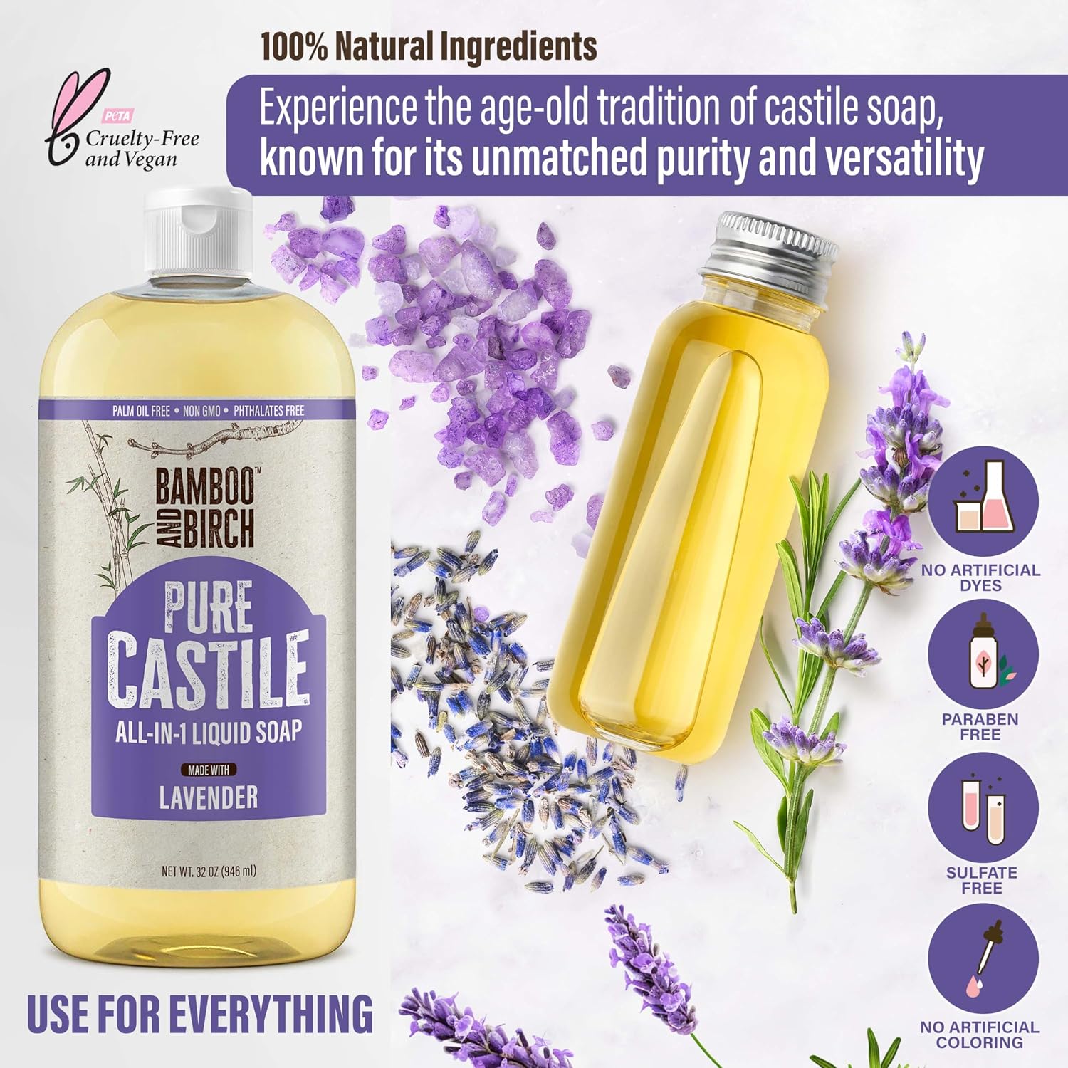 Thumbnail 4 de BAMBOO AND BIRCH BAB-LVND-32 Castile Soap, Lavender, 32 oz
