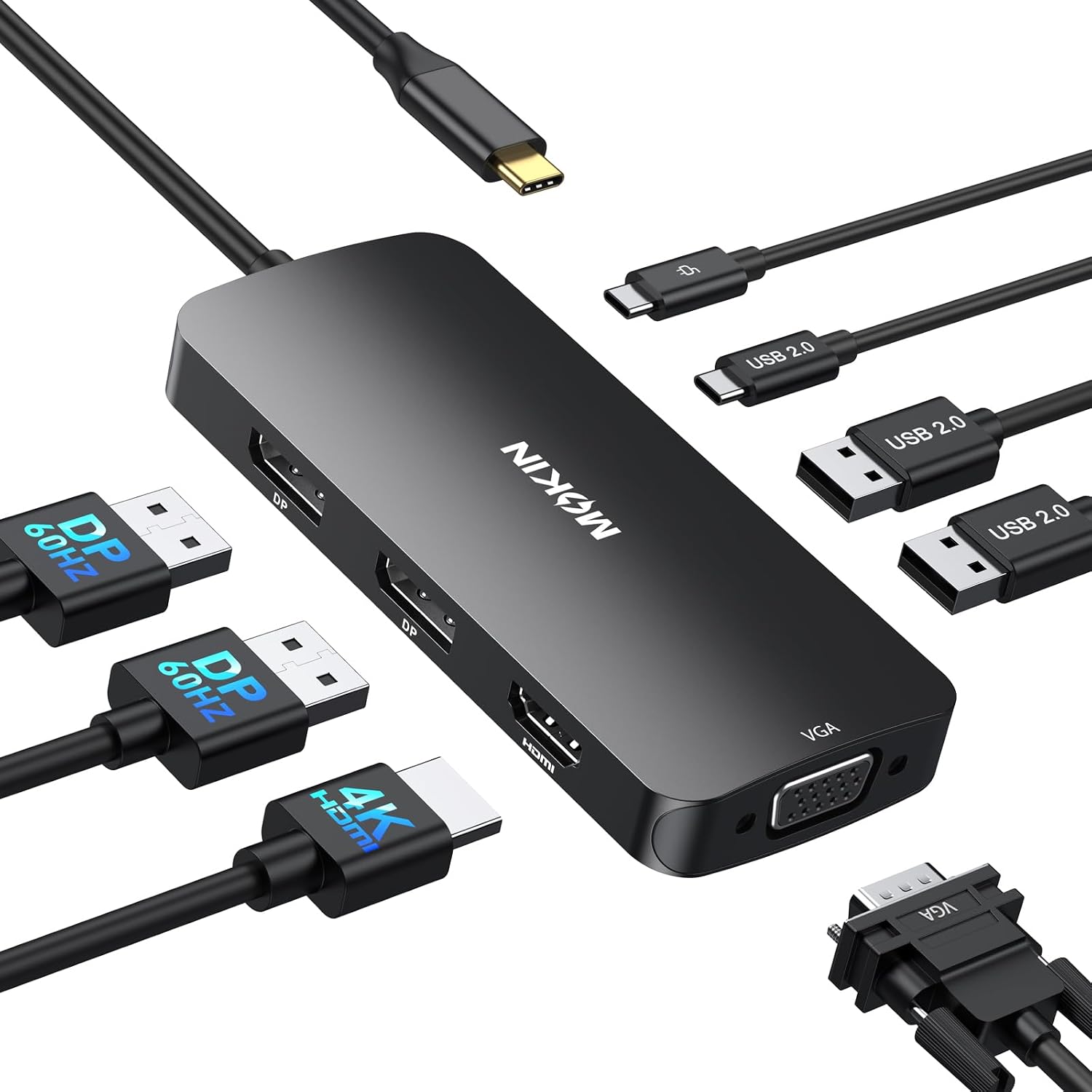 Detalle de MOKiN USB-C Docking Station with Dual DisplayPort, HDMI, VGA and 100W PD