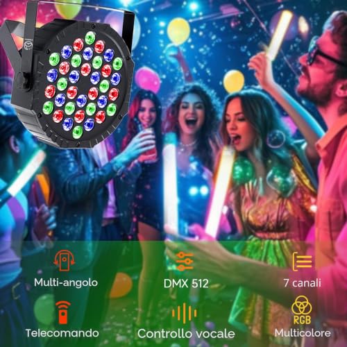 Detalle de VYmaksran Faretto LED Par 36 RGB – set da 4, DMX512 e telecomando per palco e feste