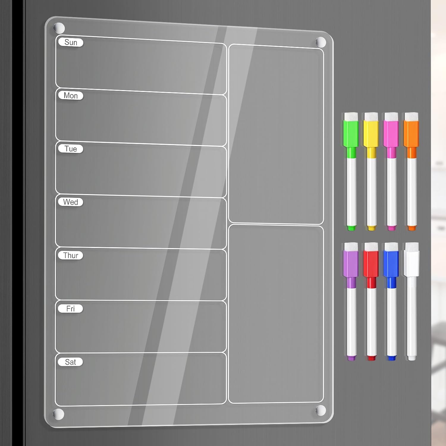 Detalle de OORAII Clear Acrylic Weekly Meal Planner Board, Magnetic, 7-Day Layout