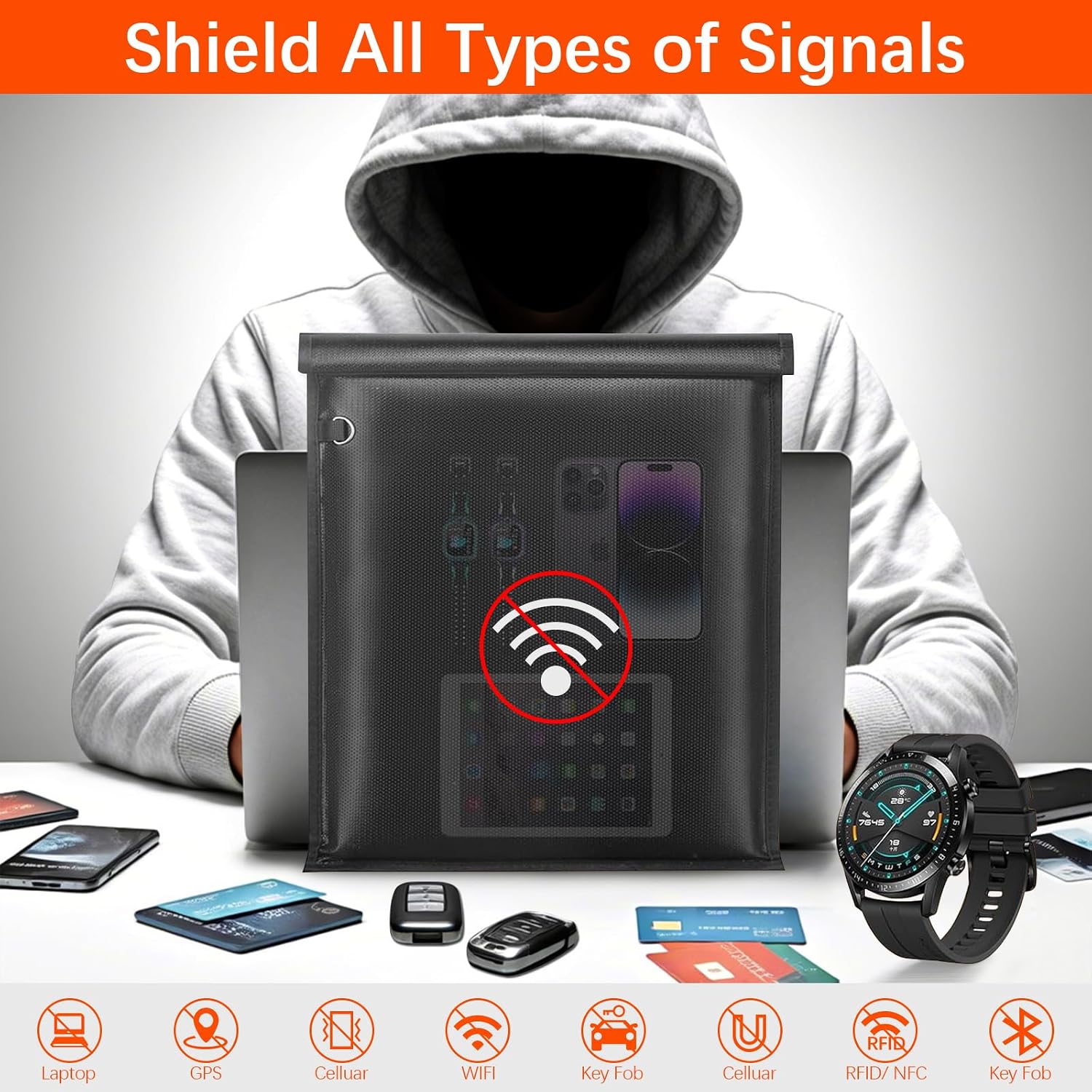 Detalle de Inaepeak Sacs Faraday grande cage Faraday antivol – protection RFID/EMP pour téléphones, ordinateurs et clés