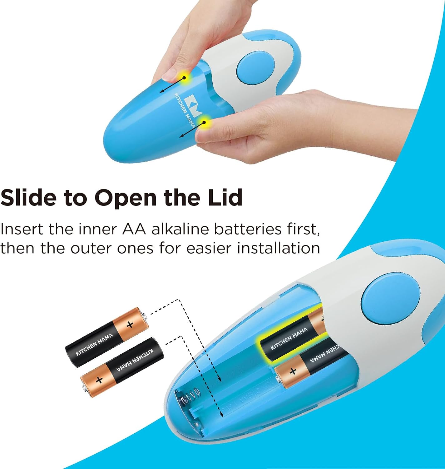 Detalle de Kitchen Mama Auto Electric Can Opener, Sky Blue — Hands-Free, Smooth Edge, Battery Operated