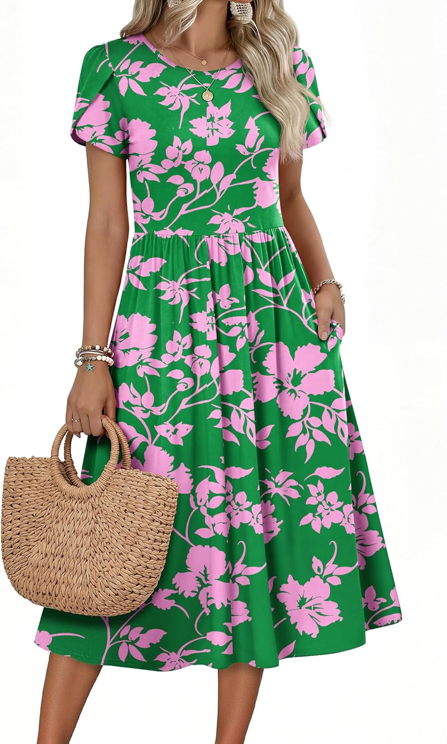 Thumbnail 1 de Zeagoo Women's Summer Short Sleeve Midi Dress with Pockets – Floral A-Line Flow, Beach Sundress