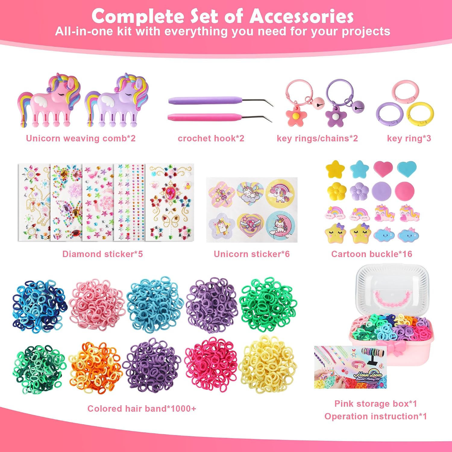 Thumbnail 1 de LIAILA YL-pijintaozhuang loom-bandset met eenhoornkammetjes en roze opbergdoos