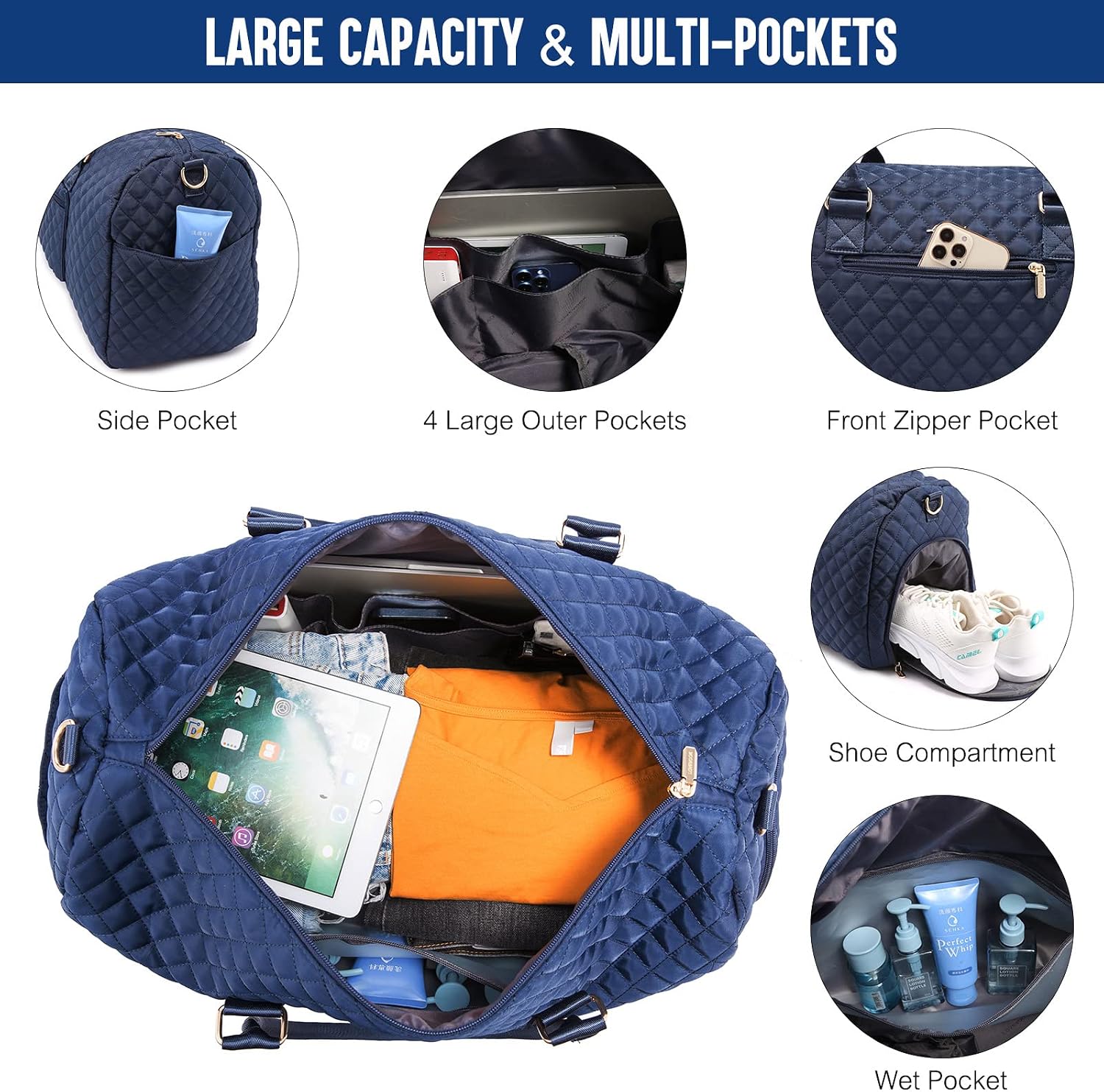 Detalle de LOVEVOOK Sporttasche/ Reisetasche Damen Weekender inkl. Kulturtasche – mit Schuhfach, Nassfach & Handgepäck-Funktion