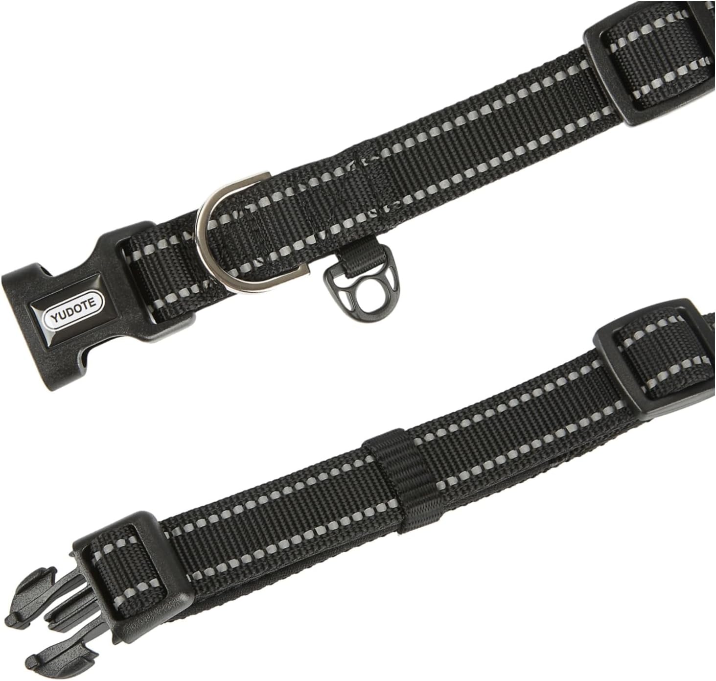 Detalle de YUDOTE Reflective Adjustable Nylon Dog Collar with Soft Neoprene Padding – Reflective, Suitable for Puppies and Small Dogs (Black)