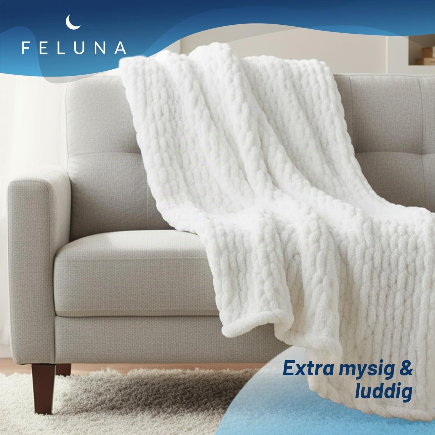 Thumbnail 1 de Feluna 47136520489 grovstickad filt i chenillepolyester, 127 × 152 cm