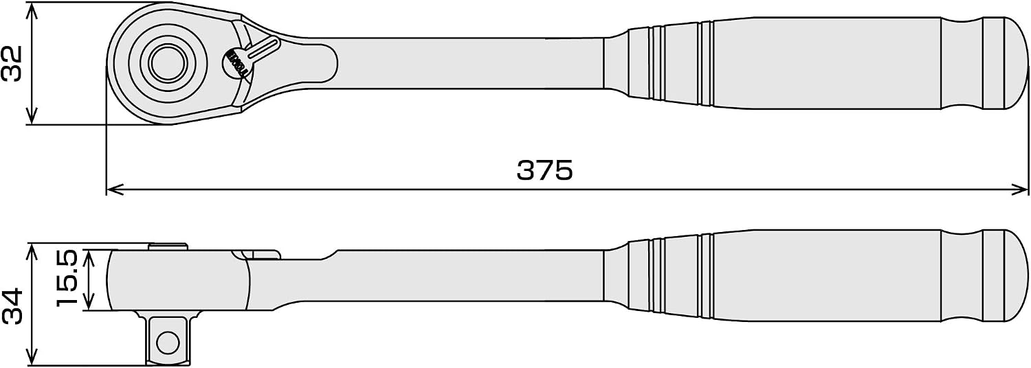 Detalle de トネ(TONE) RH4HWL ロングラチェットハンドル 72枚歯・中空グリップ・差込角12.7mm