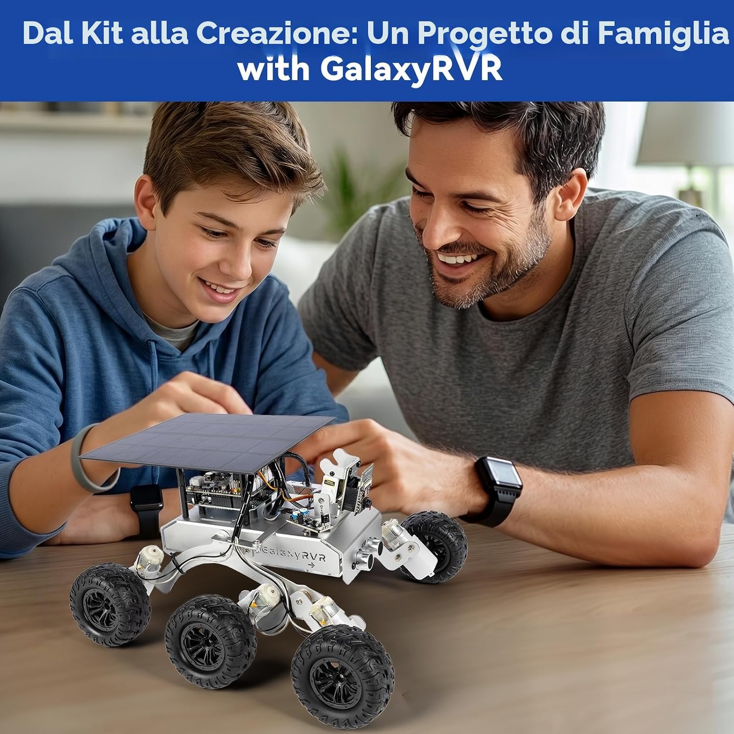 Detalle de SUNFOUNDER GalaxyRVR Mars Rover Kit: robot educativo con ESP32 CAM, controllo FPV y energía solar