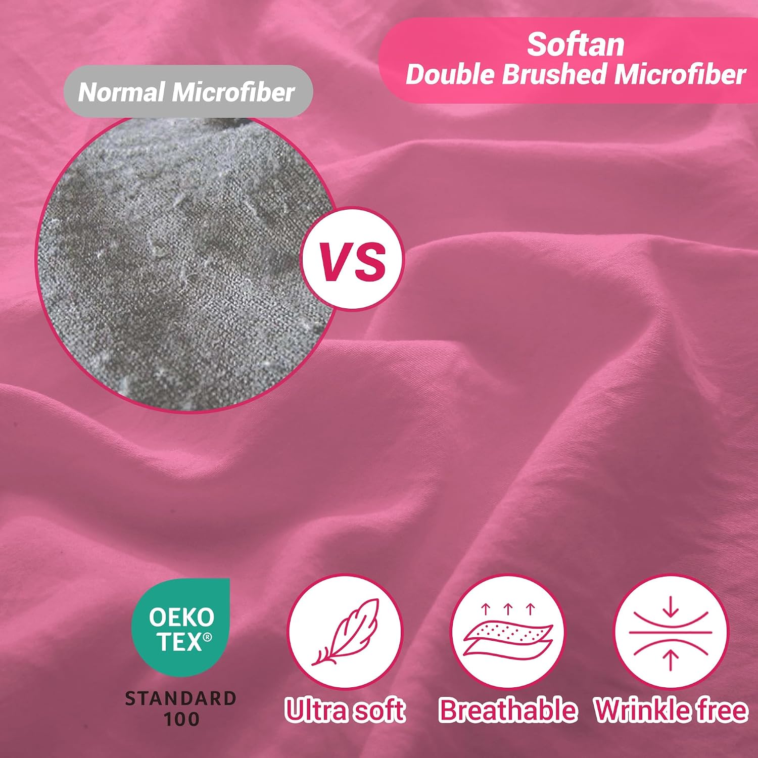 Thumbnail 2 de softan SHTROSEQ Queen Microfibre Sheet Set, Hot Pink, 15-inch Deep Pocket
