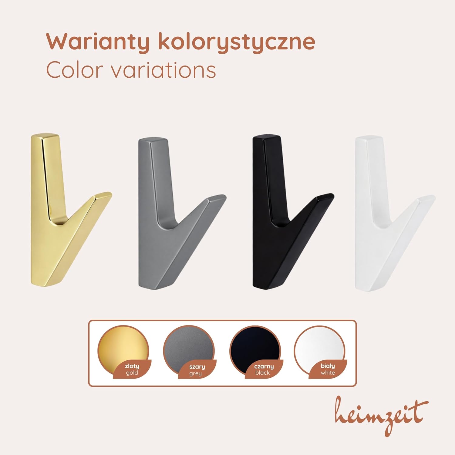 Detalle 2 de heimzeit Volt hook_d1_grey_4P – 4 szare wieszaki ścienne ze stopu cynku