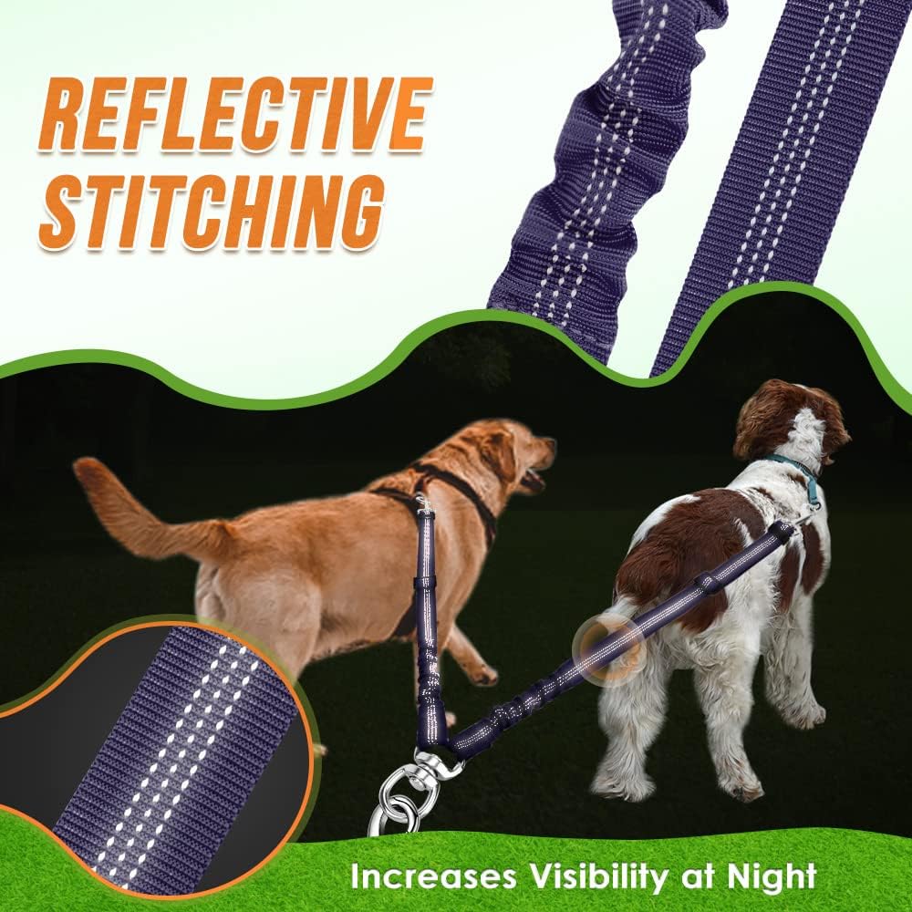 Detalle 2 de Nasjac Double Dog Lead Splitter: No-Tangle 360° Rotation, Adjustable Bungee Coupler for Walking Two Dogs