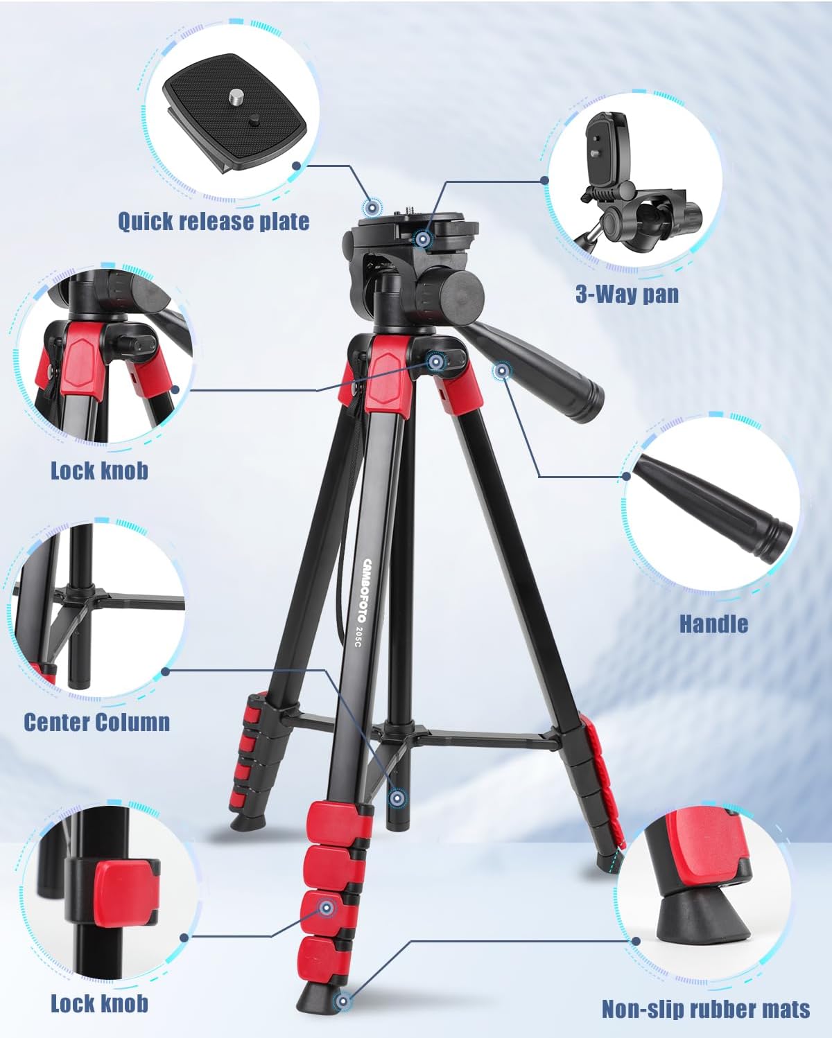 Thumbnail 1 de CAMBOFOTO 172cm Professional Tripod – Aluminium Alloy with Clamp and Carry Bag