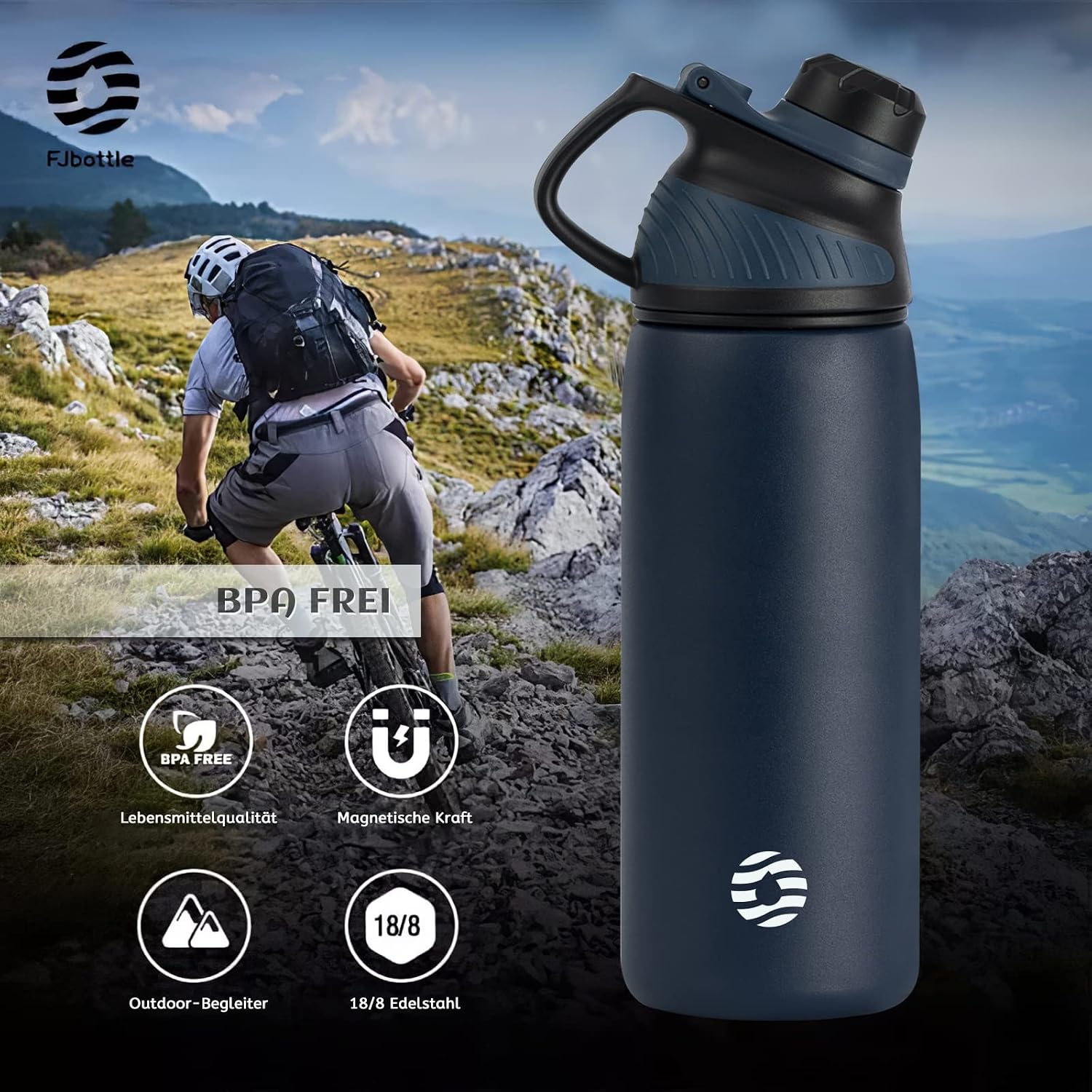 Detalle de Fjbottle Edelstahl-Trinkflasche Sport mit magnetischem Deckel (1 l / 800 ml / 600 ml / 400 ml, BPA-frei)