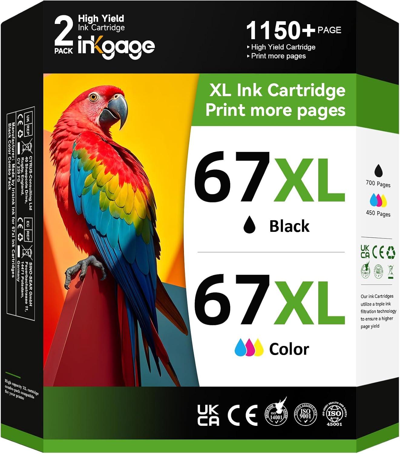 Detalle de INKGAGE 67XL Compatible Ink Cartridges, Black and Color Combo Pack