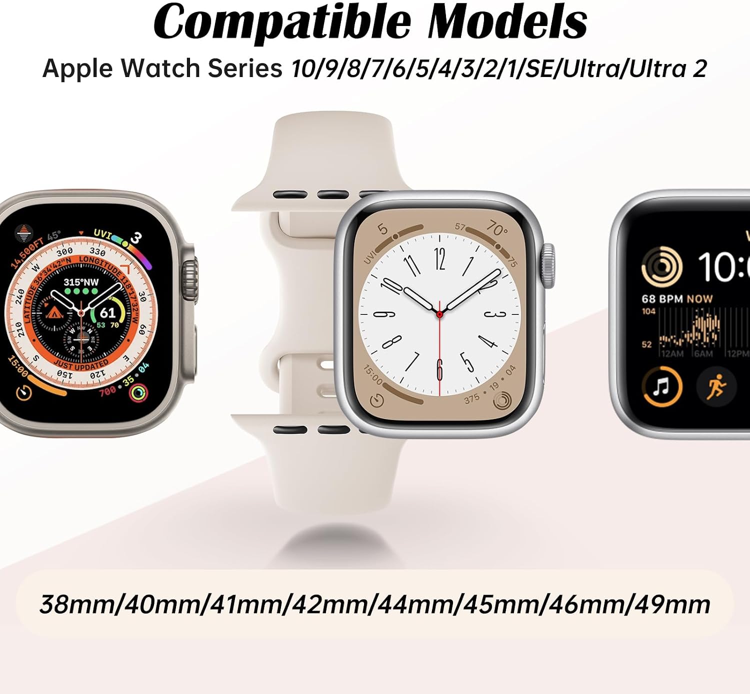 Detalle de Yoohoo 5-Pack Soft Silicone Apple Watch Strap Bands (compatible 38–49mm)
