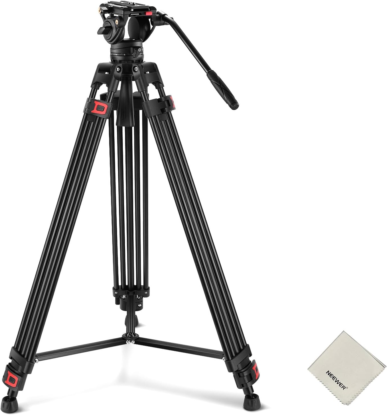 Detalle de NEEWER 74" Video Tripod with Fluid Head & Damping Control (TP74) – Heavy-Duty Aluminium Stance for DSLR & Camcorders