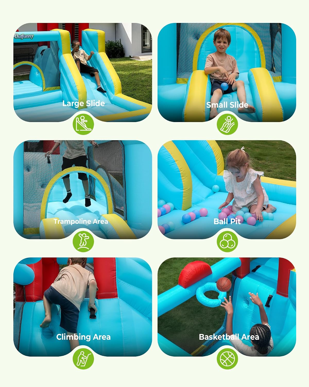 Detalle 2 de Outfunny Inflatable Bounce House 450W blower 🏰
