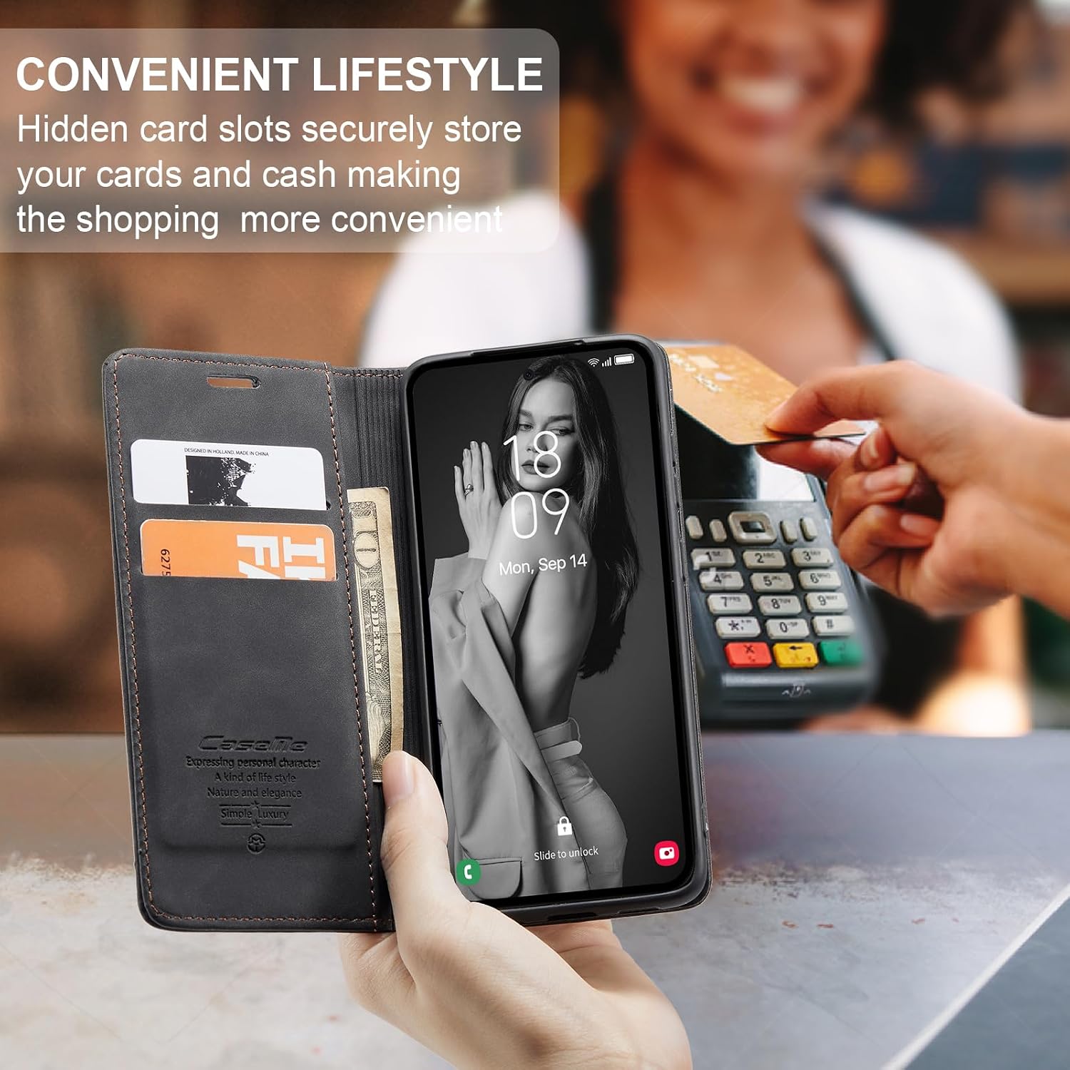 Detalle 2 de Lanranwa Samsung Galaxy A36 5G Black PU Leather Flip Case with Card Slots