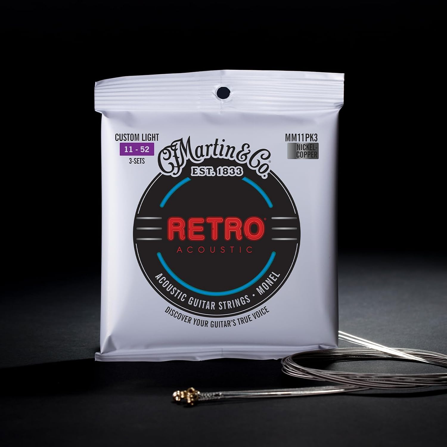 Detalle de Martin 41Y23MM11PK3 Retro Monel-snaren voor akoestische gitaar, 11-52