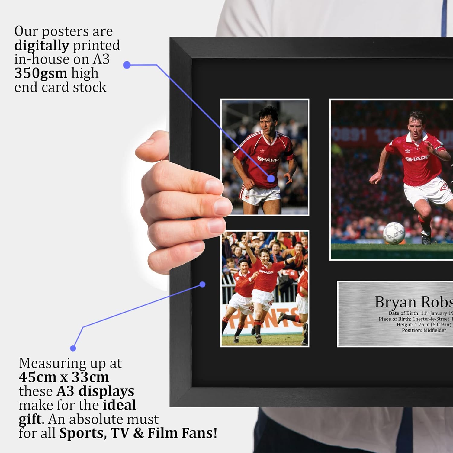 Thumbnail 2 de HWC Trading FR A3 Bryan Robson framed autograph picture (printed signed photo) for football fans