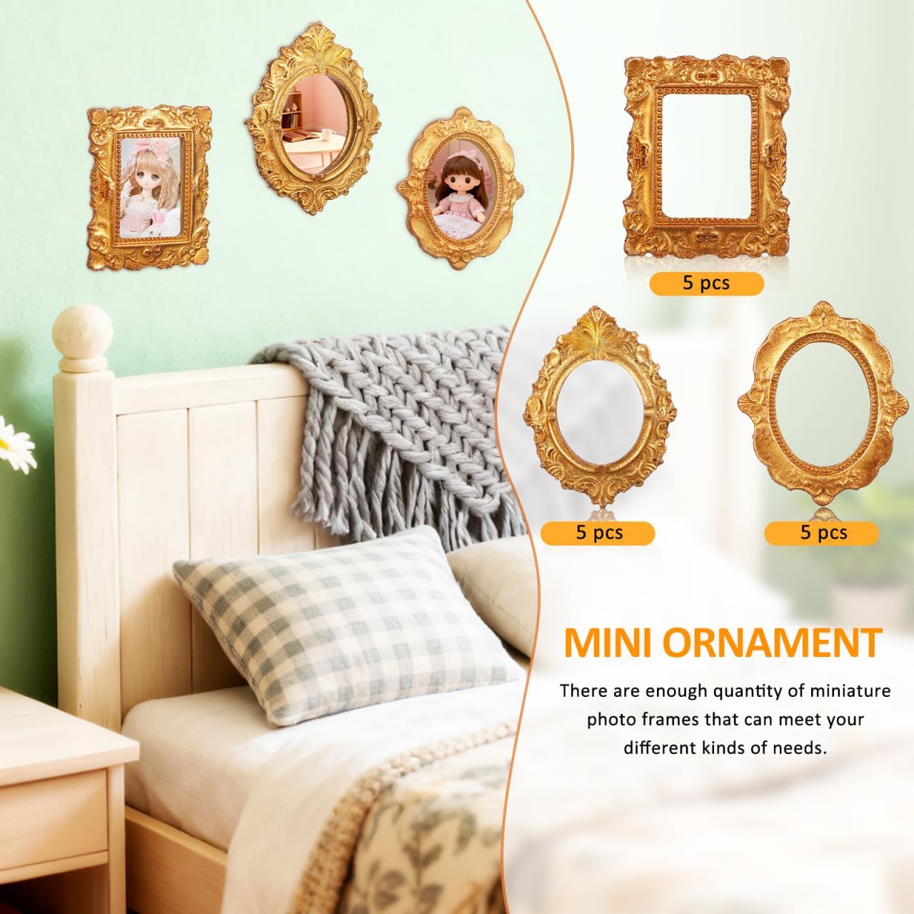 Detalle de MAGICLULU 15Pcs Miniature Photo Frames: Vintage Resin Frames for Dollhouses and Crafts