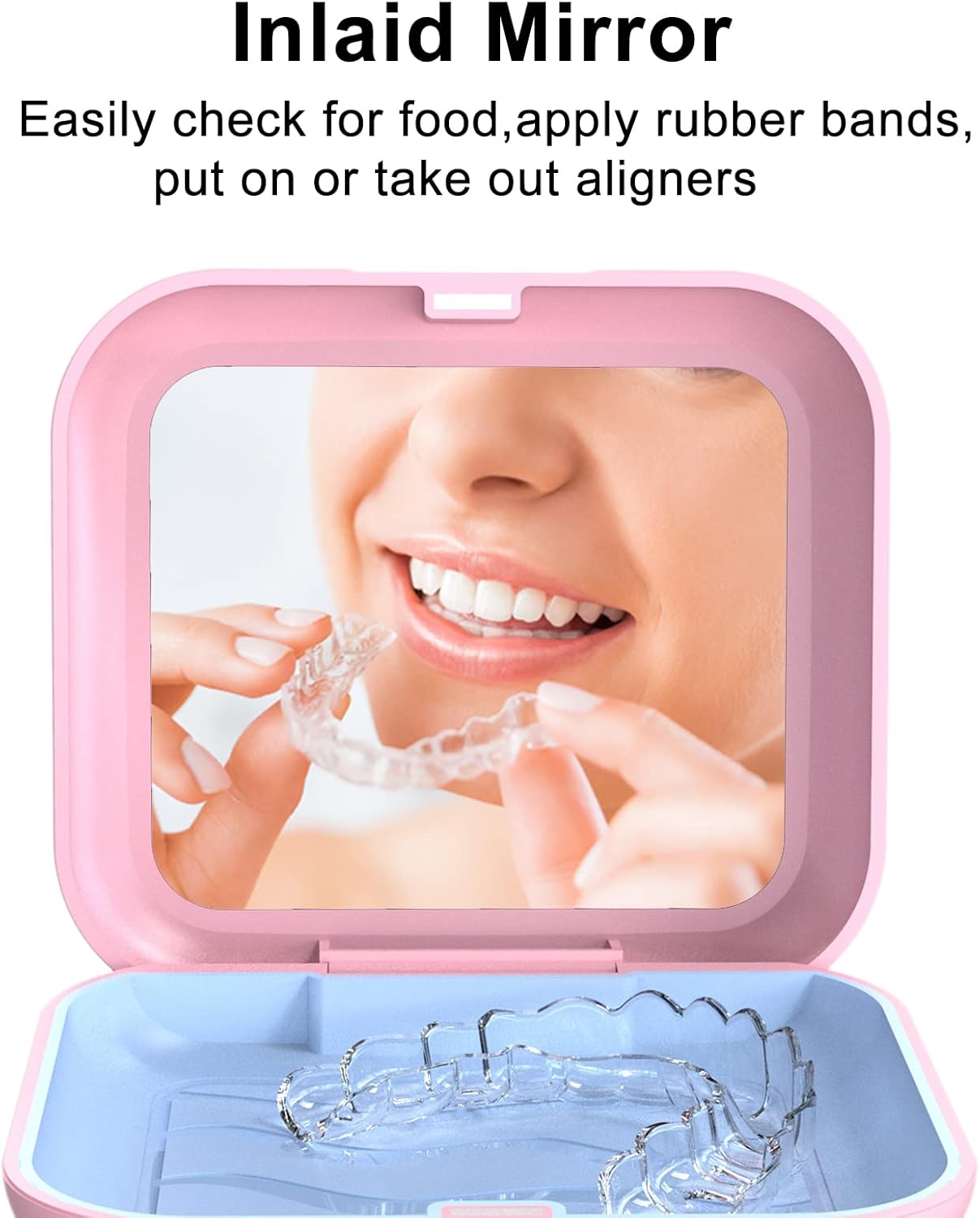 Detalle de BVN Retainer Case with Mirror – Square retainer box for aligners, mouth guards and retainers (Pink)