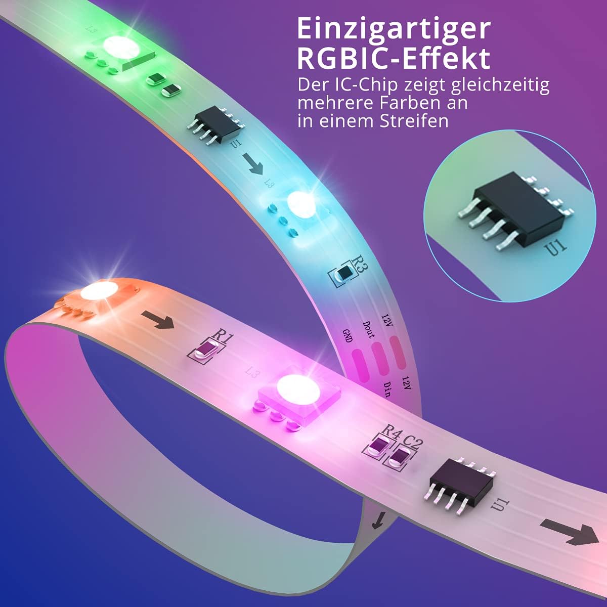 Thumbnail 5 de Govee RGBIC LED Streifen 5m – Musik-Sync, Segmentsteuerung, 64 Szenen, App-Bedienung