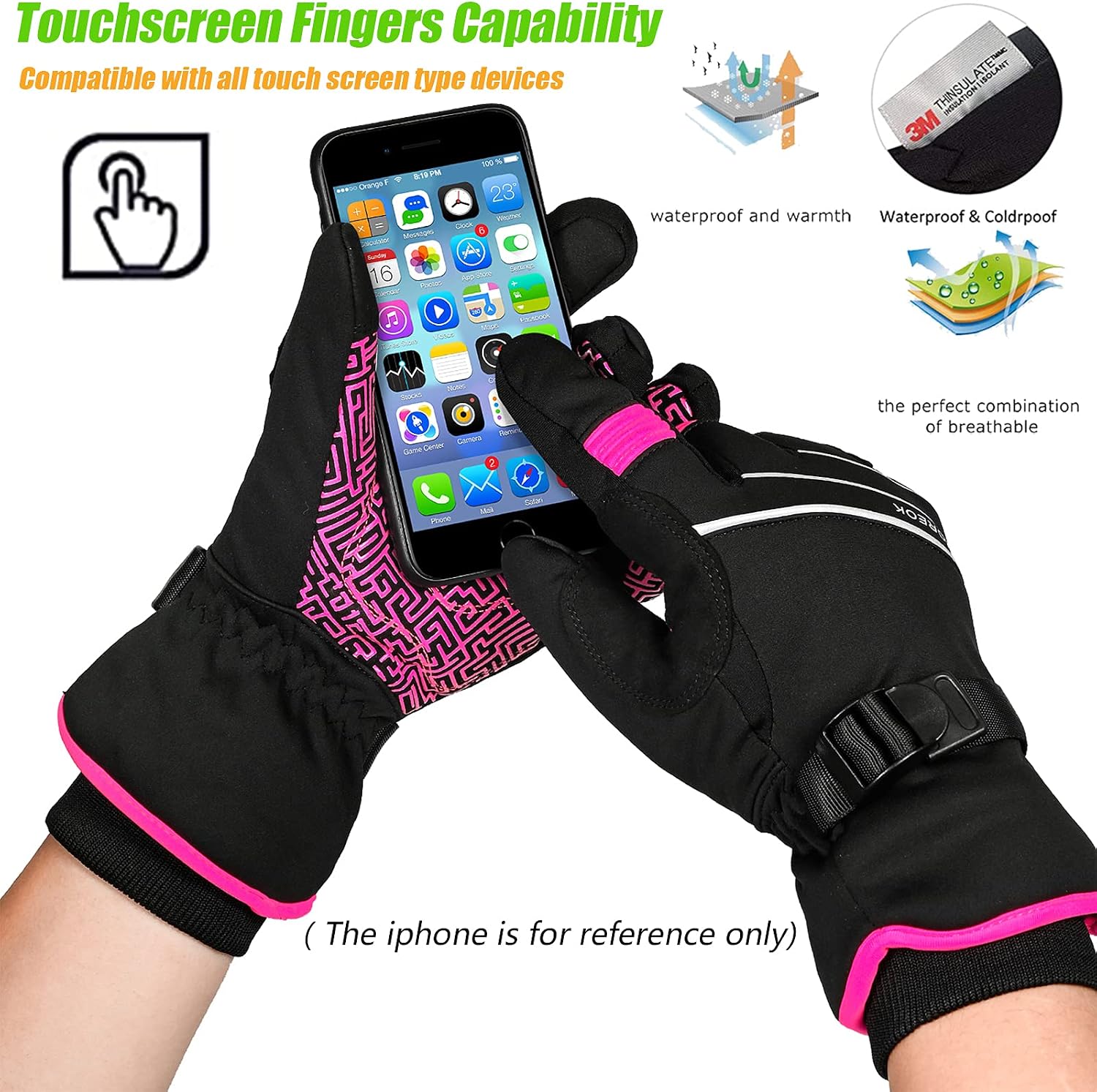 Thumbnail 4 de MOREOK MK020FPinkS Winter Gloves, Pink Small, 200g 3M Thinsulate
