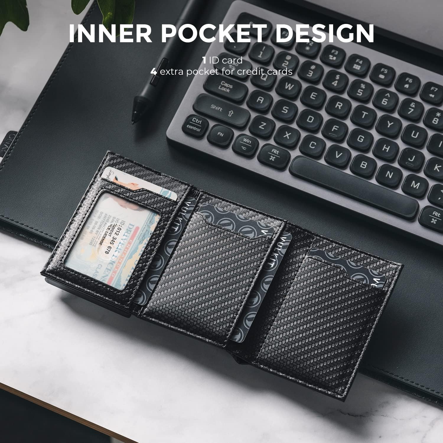 Detalle de VULKIT Leather Pop Up Card Wallet with RFID Blocking and Banknote Compartment