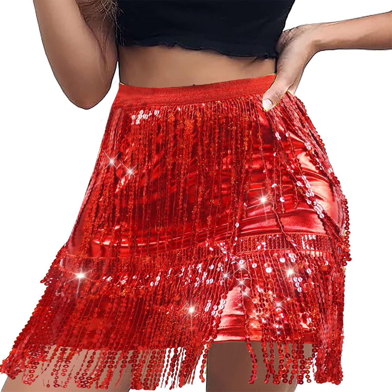 Thumbnail 6 de Musik Fest Glitzerrock Pailettenrock für Damen – Minirock mit Fransen