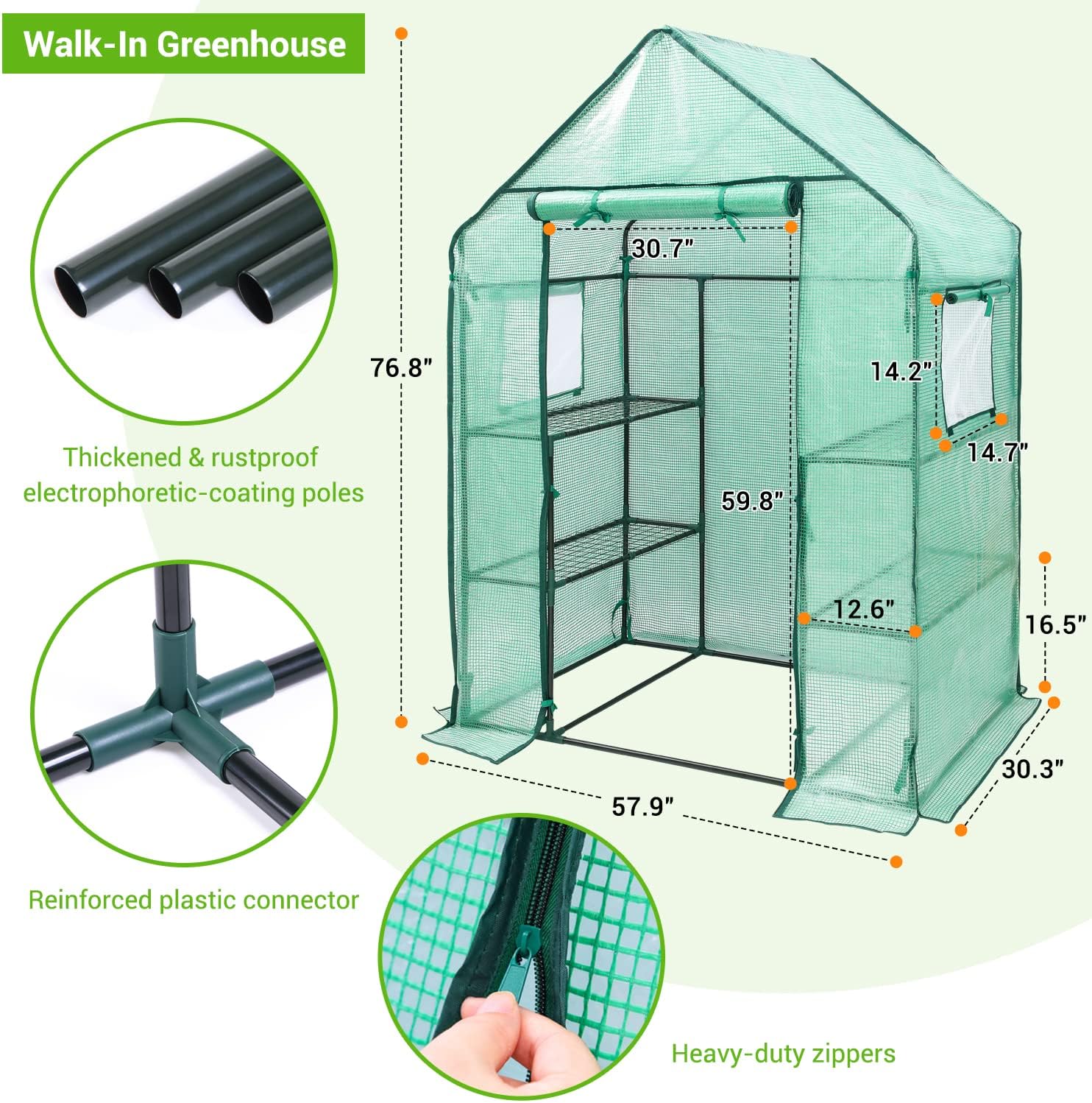 Detalle 2 de Ohuhu GGH-02 Walk-In Greenhouse, 4 Shelves, Mesh Windows, PE Cover