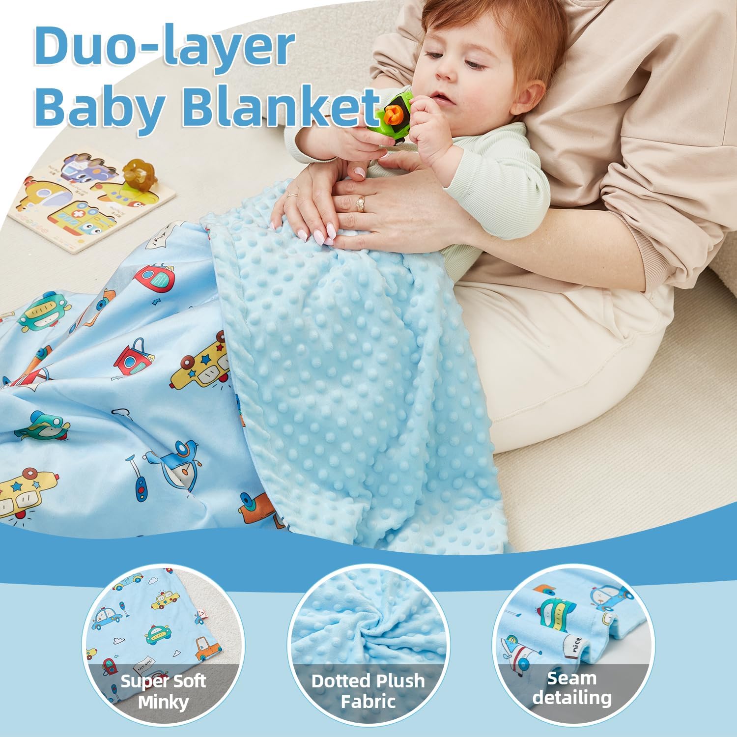 Thumbnail 3 de JORNH Baby Blanket for Newborns 75x100cm – Double-Layer Comfort with Dotted Fleece Backing