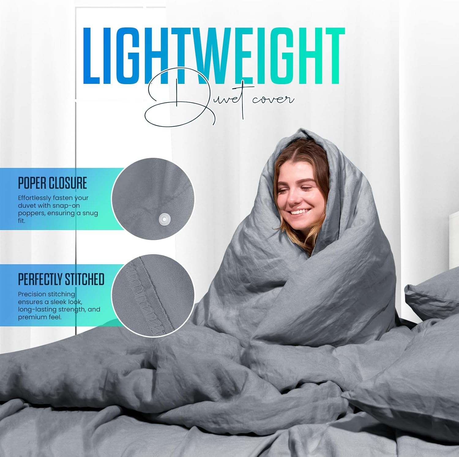Thumbnail 2 de Linens World 200 Thread Count Egyptian Cotton Duvet Cover Set (Grey, Single) – Practical Comfort with Easy Maintenance