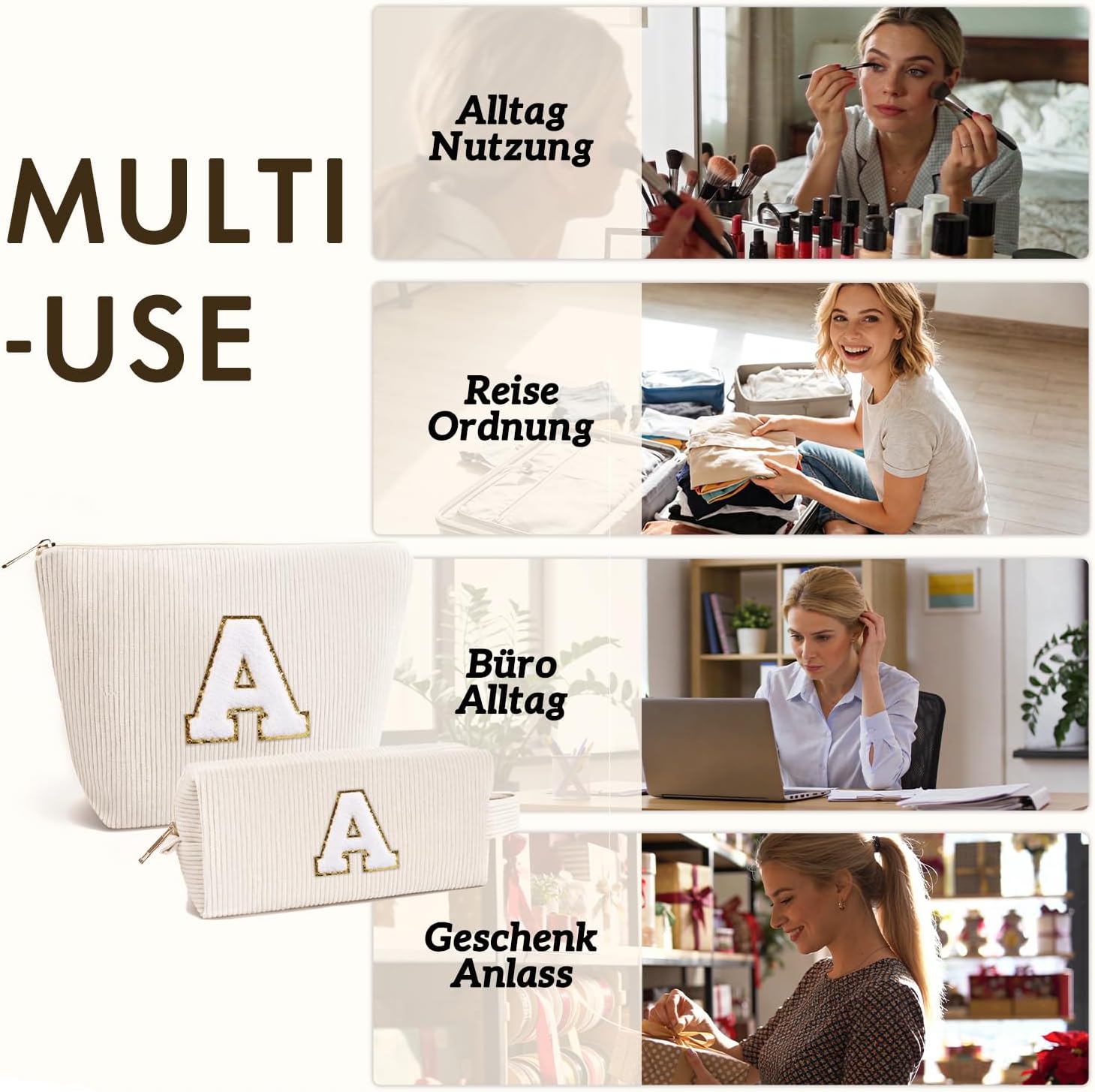 Thumbnail 6 de Giftota Set aus 2 personalisierten Kosmetiktaschen aus Cord (A–Z) für Damen & Mädchen