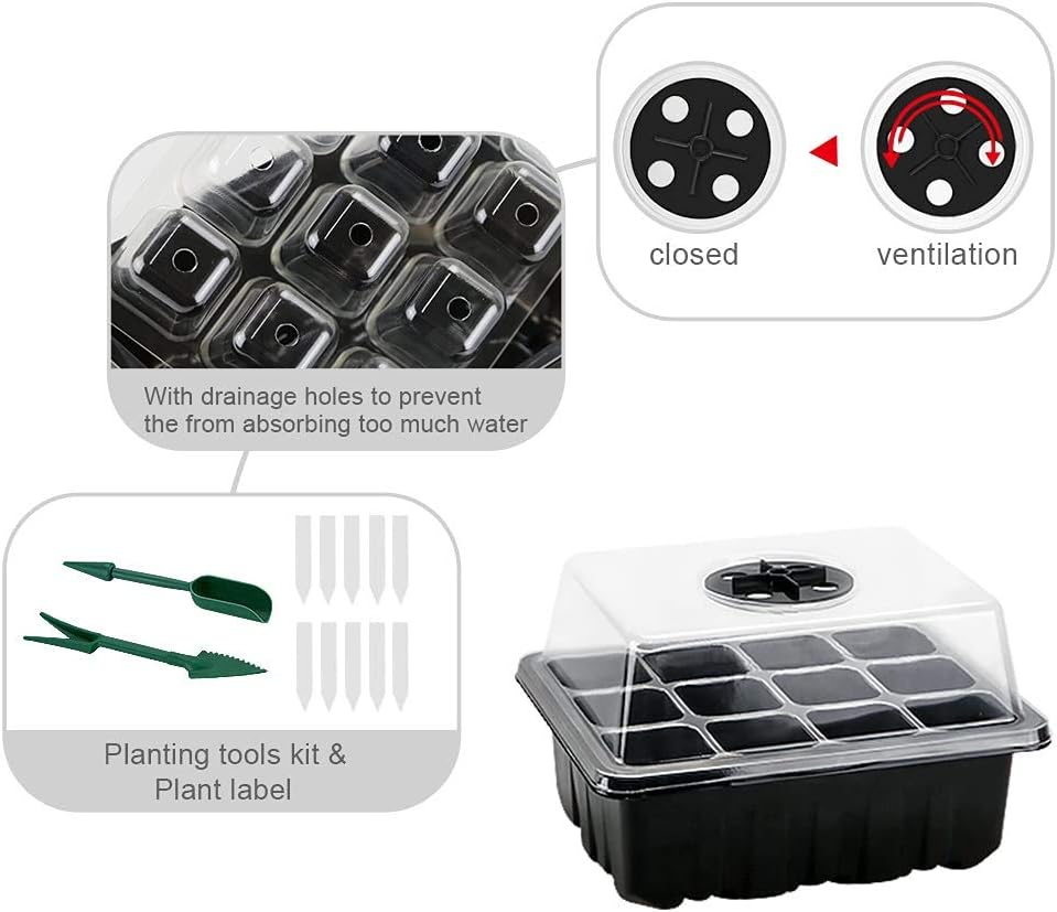 Thumbnail 1 de Seed Trays 10-Pack: sturdy seed starter kit with adjustable humidity dome and 12 cells per tray