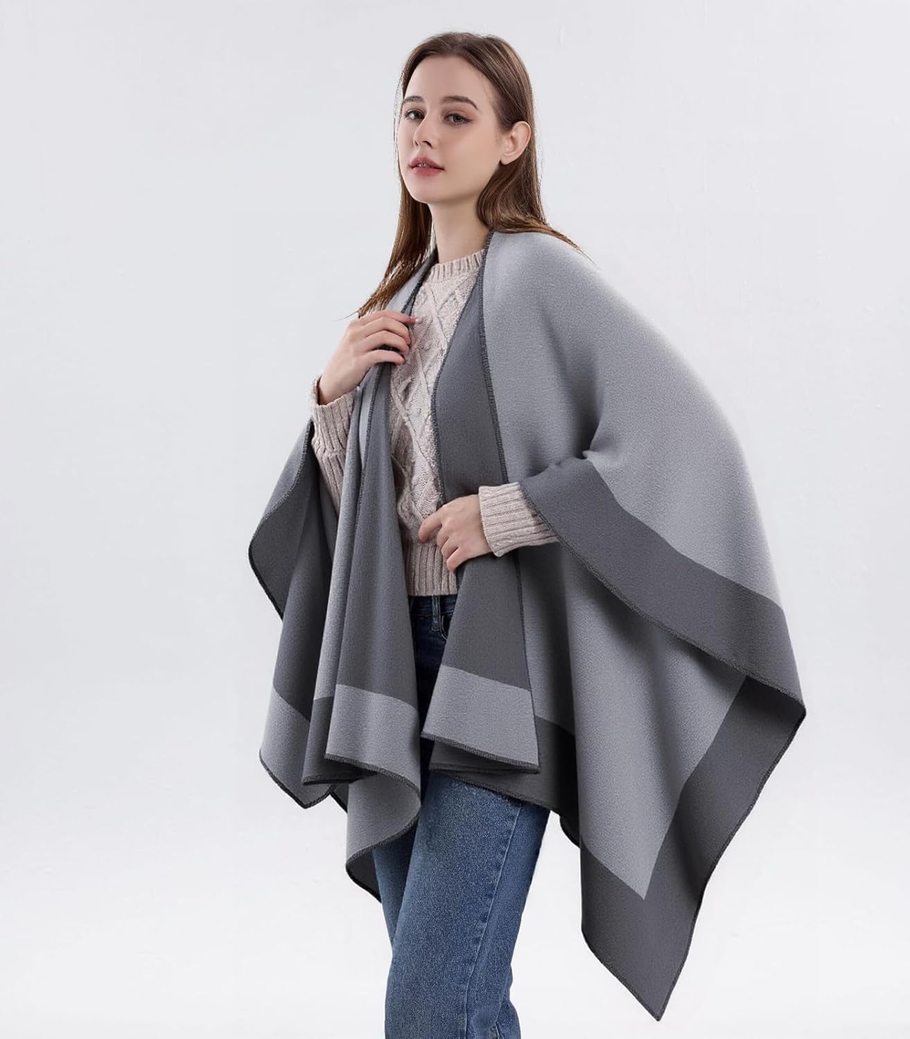 Thumbnail 4 de Zetieny Poncho Damen Winter Warm Mantel – eleganter Strickcape Cardigan