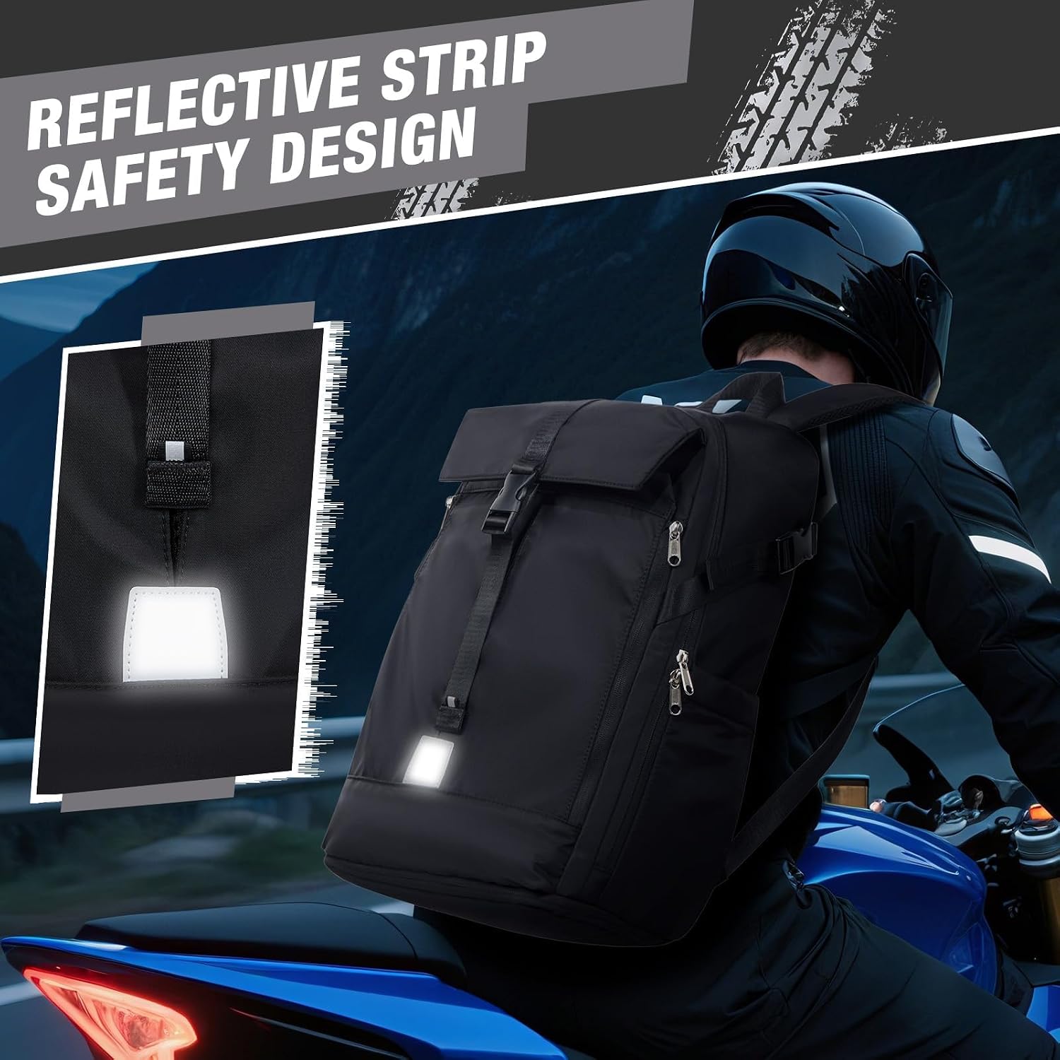Thumbnail 3 de HYC00 Motorcycle Backpack: Waterproof, Expandable Main Compartment and Practical Daypack for Riding and Travel
