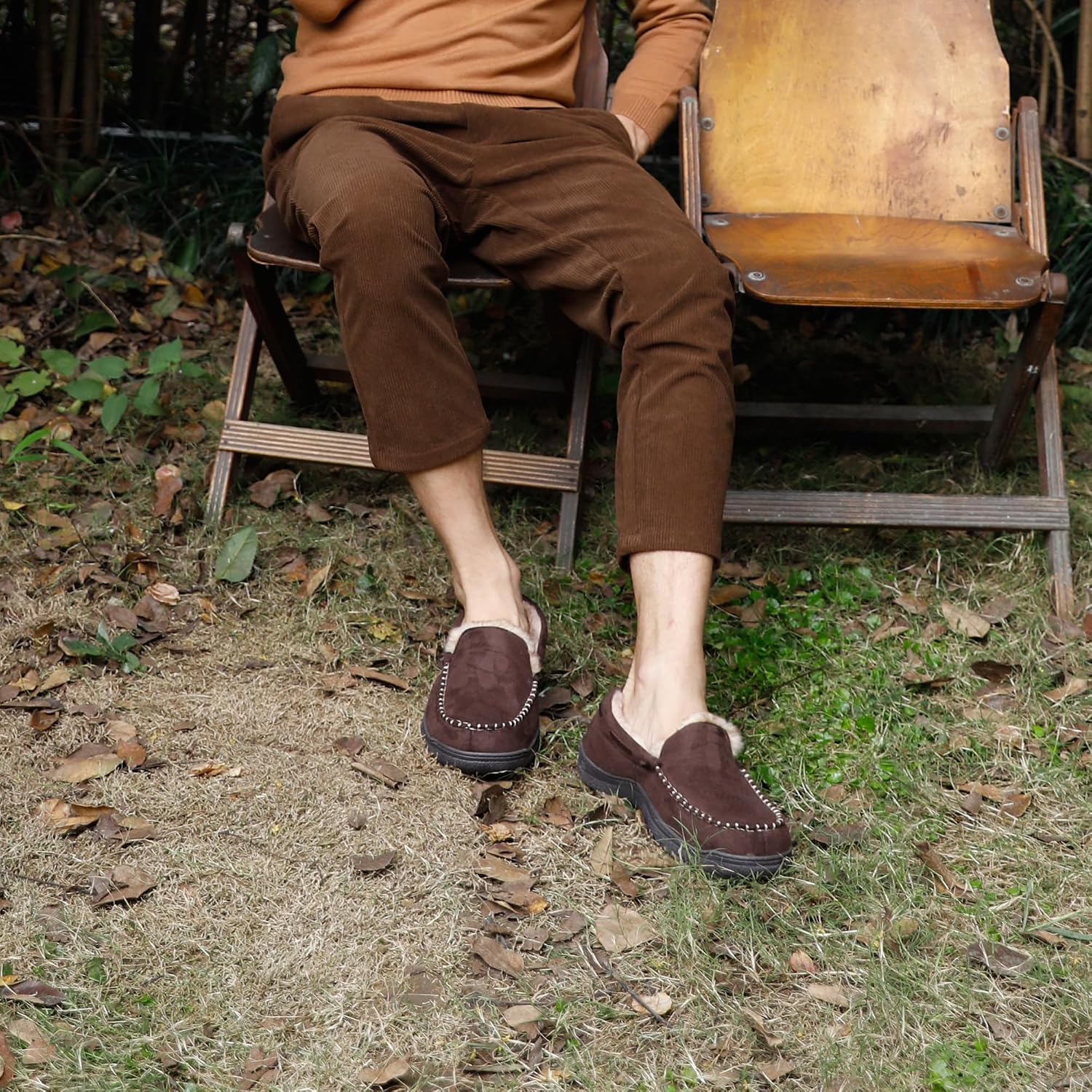 Detalle de Zigzagger Men's Moccasin Slippers with Hard Soles