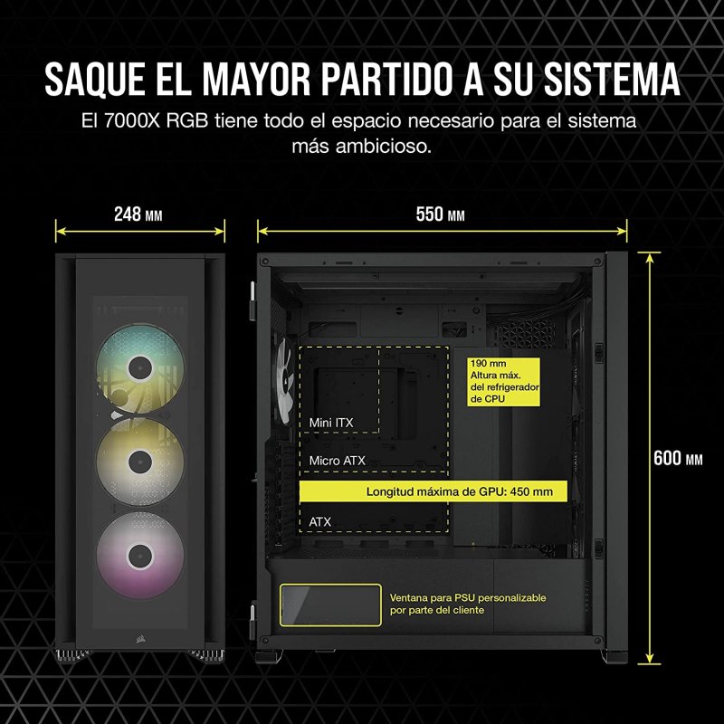 Detalle de Corsair iCUE 7000X RGB con USB 3.0