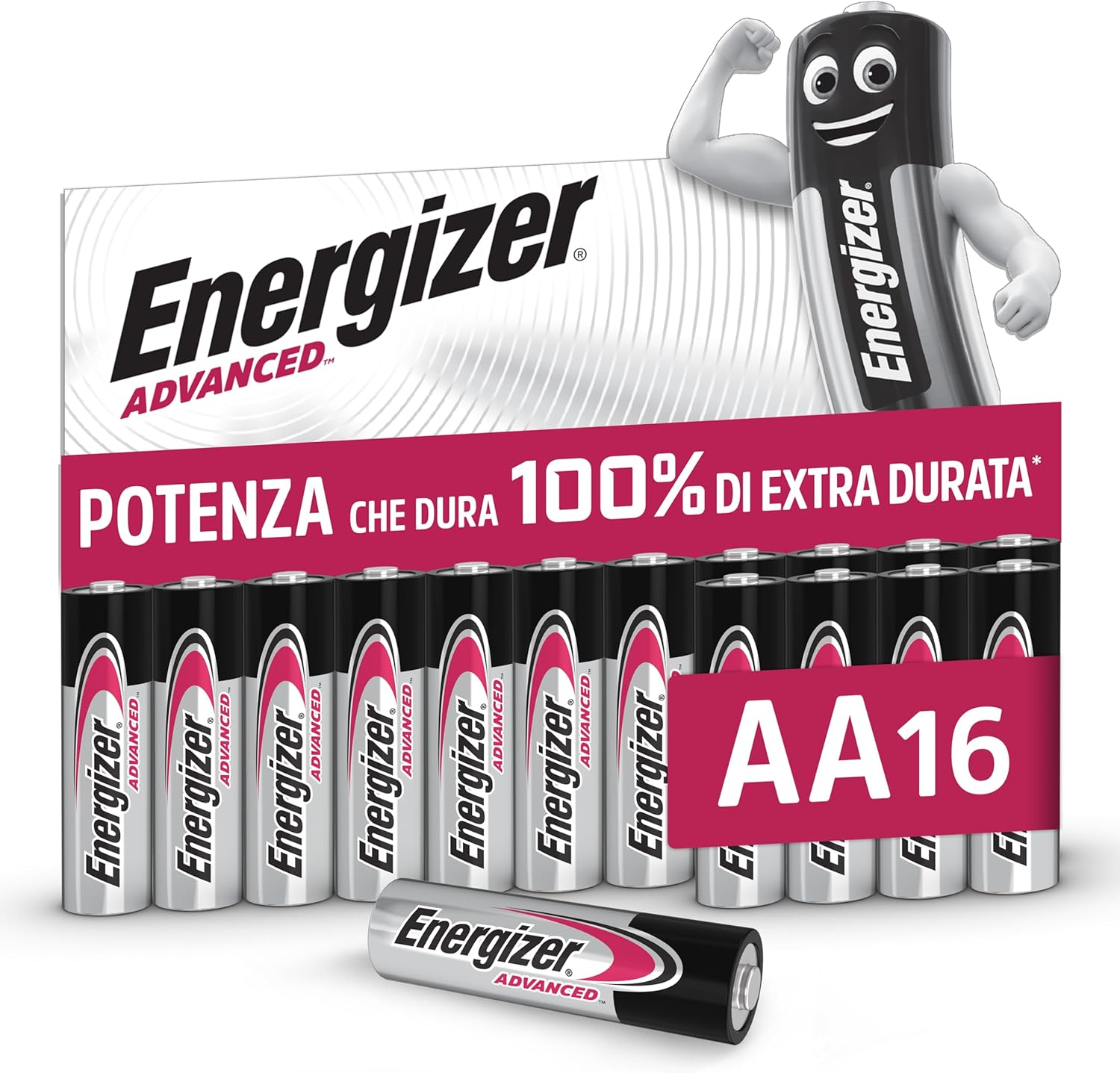 Detalle de Energizer Advanced AA 1,5 V (Confezione da 16): durata affidabile e sostenibile