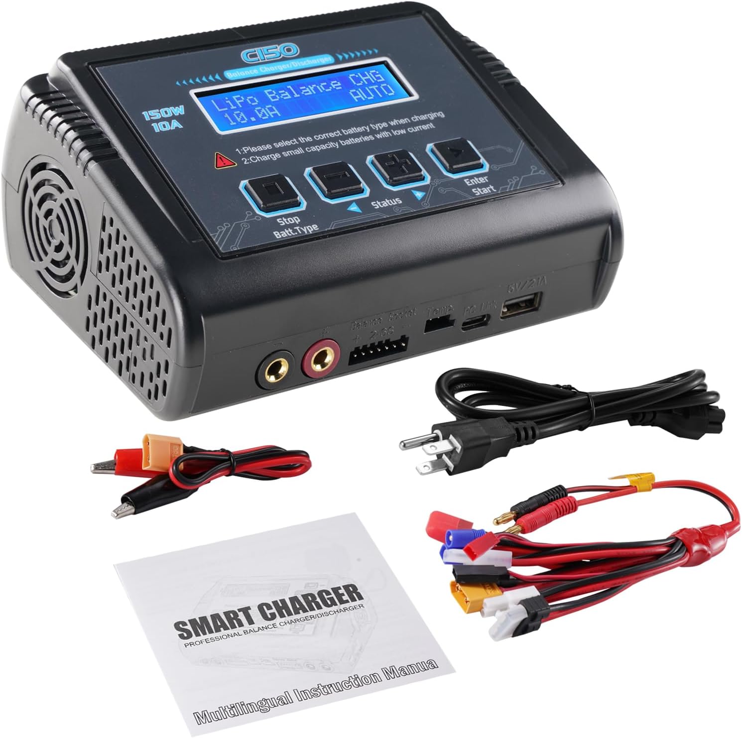 Detalle de Lipo Battery Charger: 1-6S Balance Charger, Discharge 150W 10A with Multi-Connector Accessory Kit