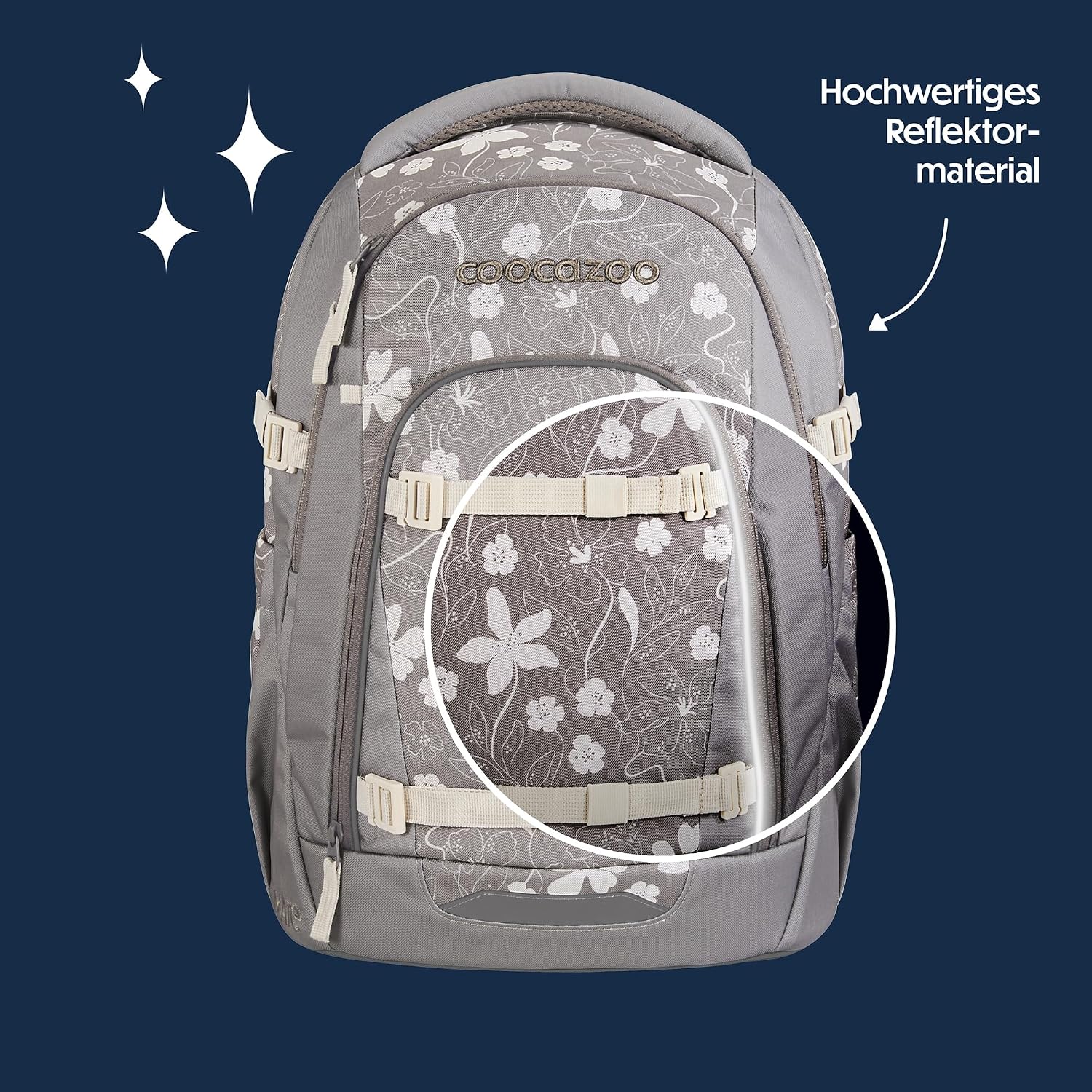 Detalle 2 de Coocazoo Mate Schulrucksack Vanilla Bloom – Ergonomisch, verstellbar und nachhaltig