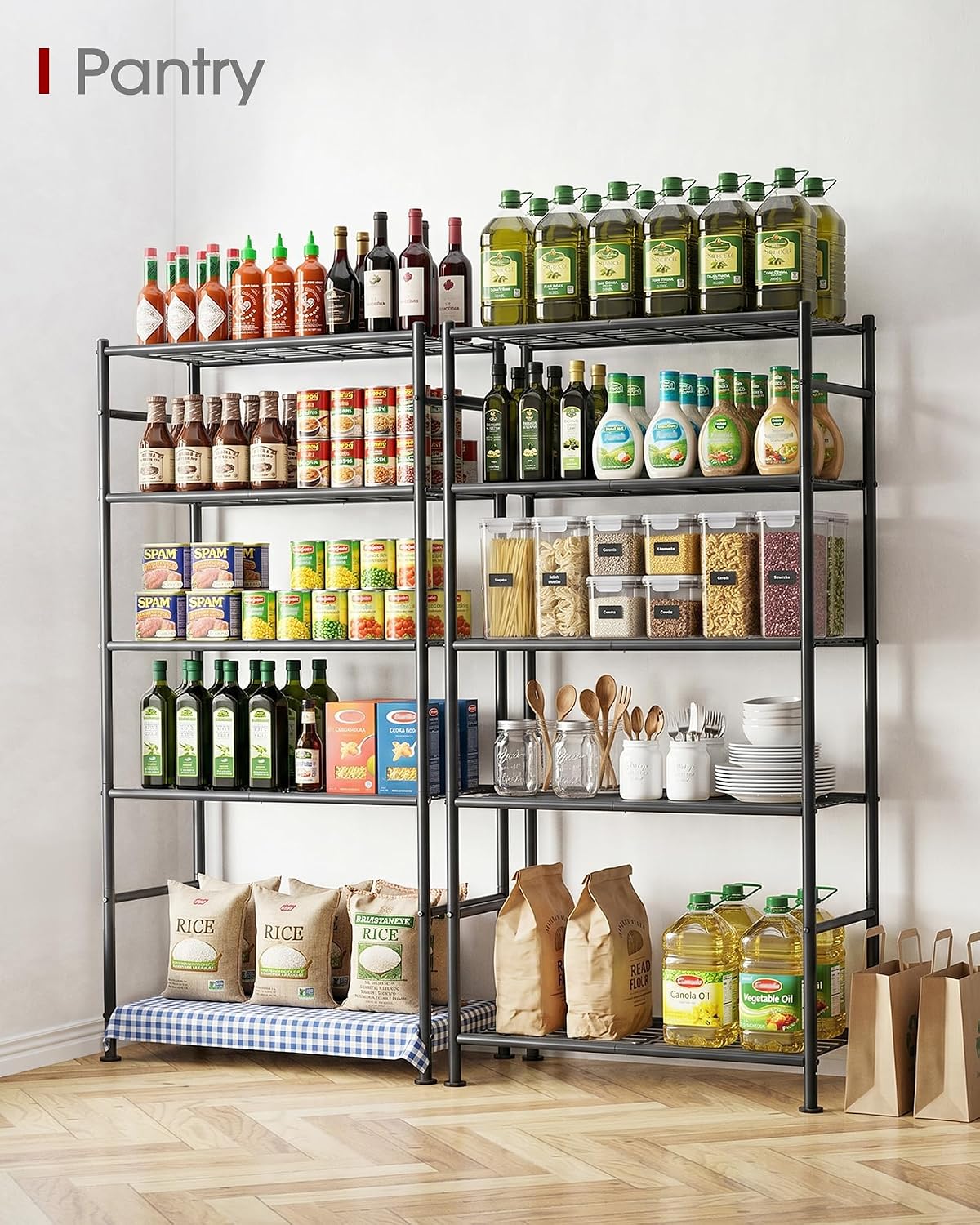Detalle 2 de Sakugi Storage Shelves 5-Tier Metal Shelving Unit with Leveling Feet (Black) – 72" H, Garage/Closet/Pantry Organizer