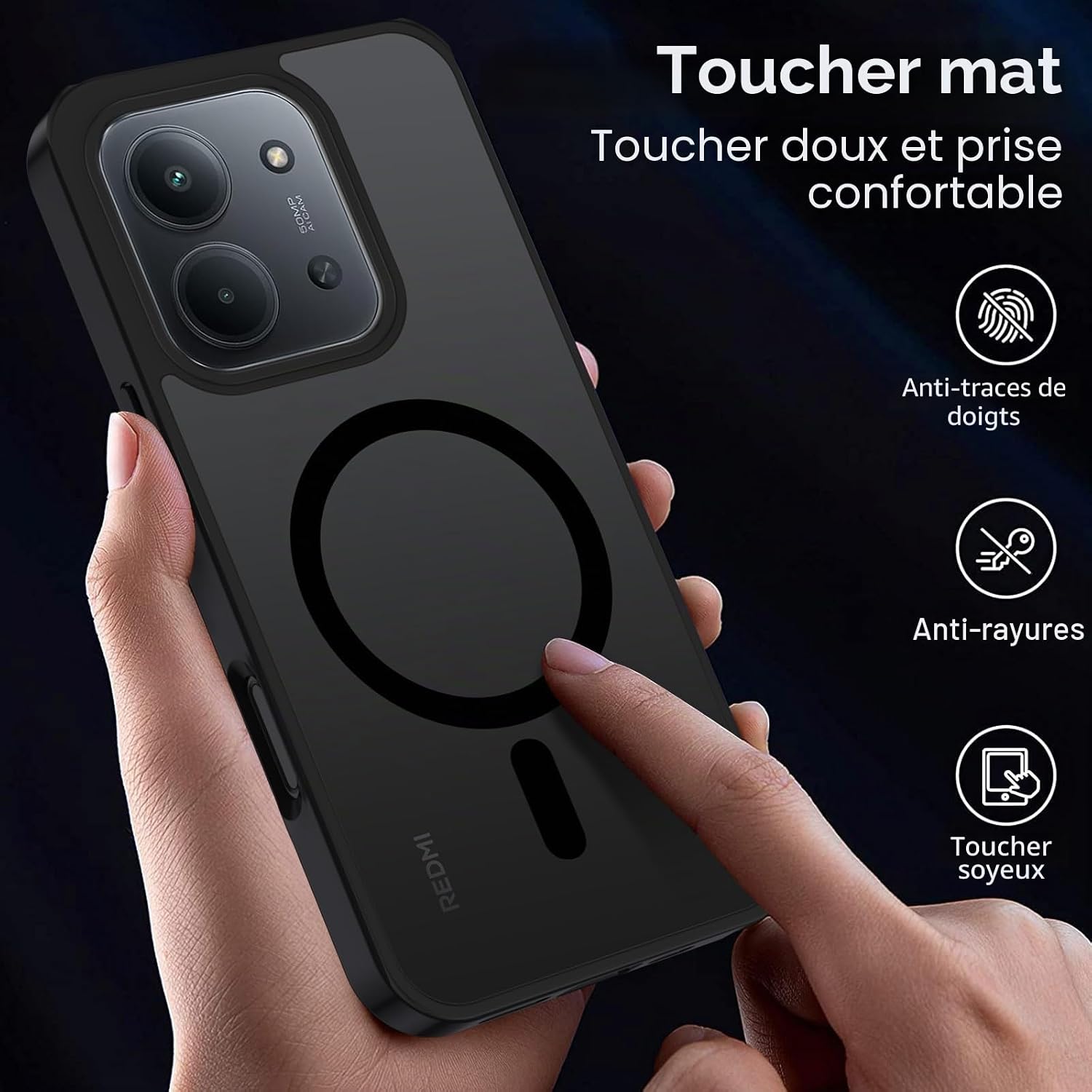 Detalle de XTCASE Coque Magnétique pour Xiaomi Redmi 15C — Étui Translucide Mat, Protection Antichoc et MagSafe