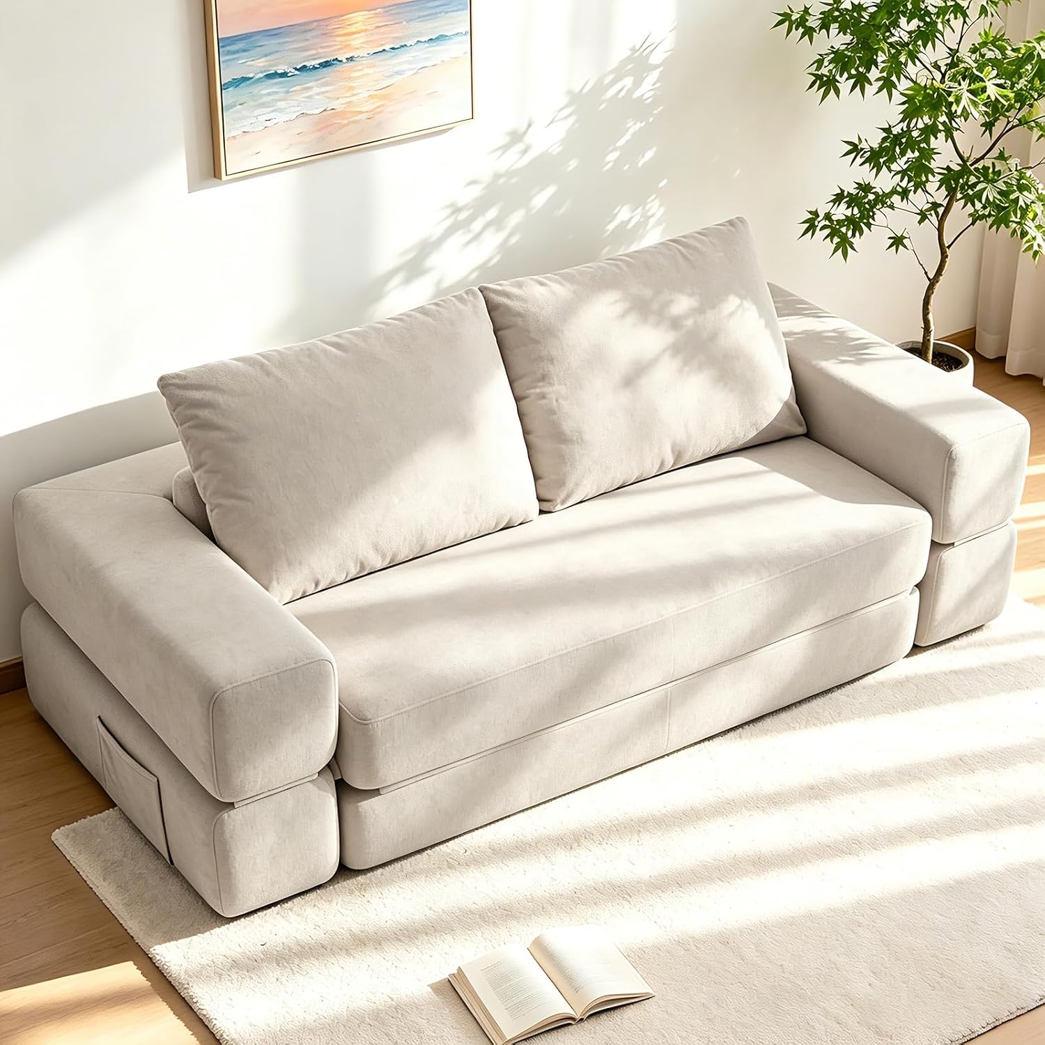 Detalle de Dailyhome DHSOFA-0239-BEIGE-NEW-CA Convertible Corduroy Sofa Bed, Beige