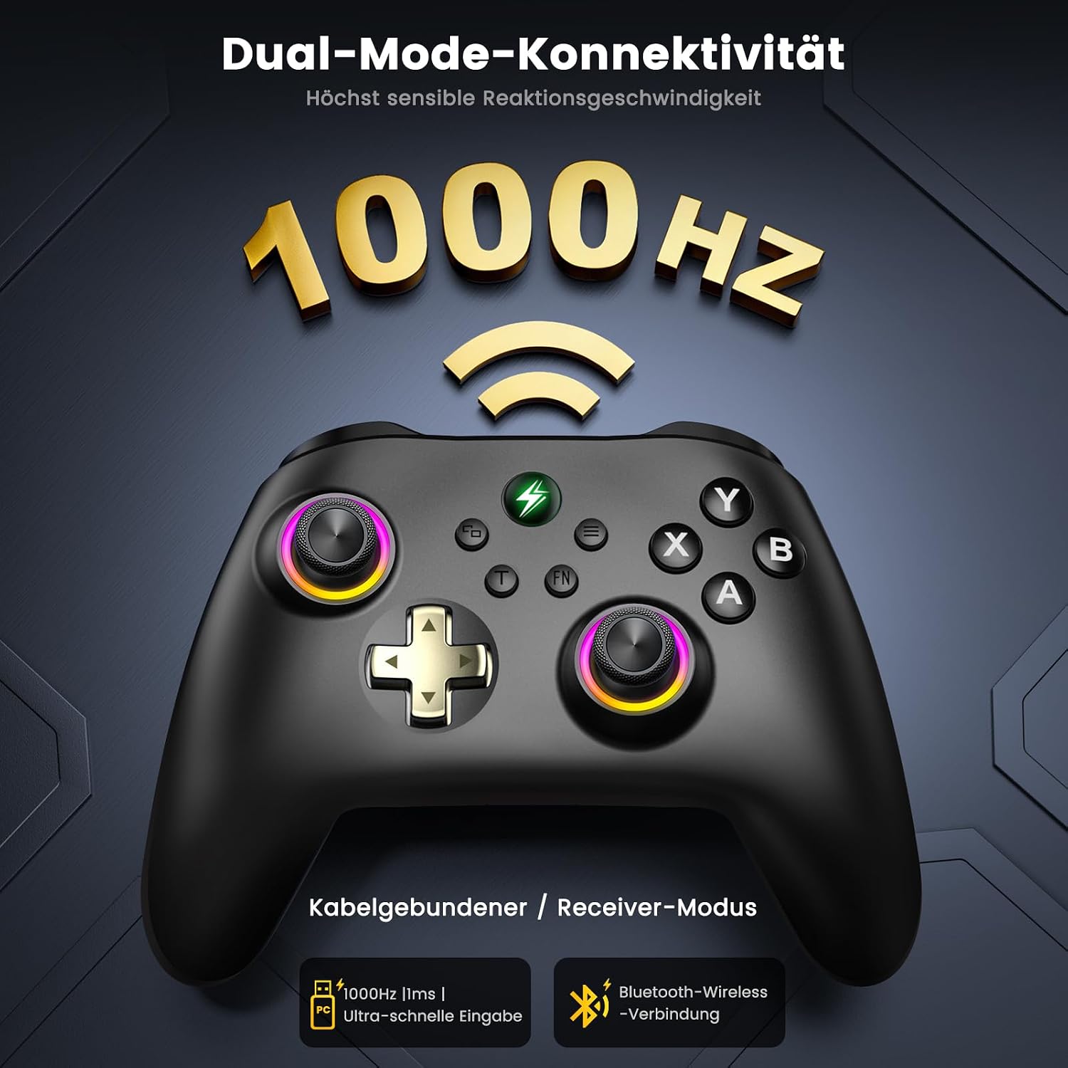 Thumbnail 2 de HELLCOOL PC Controller mit Ladestation – 2,4 GHz Wireless Gamepad mit Hall-Effekt Joysticks, 1000 Hz Polling Rate und Vielseitigkeit